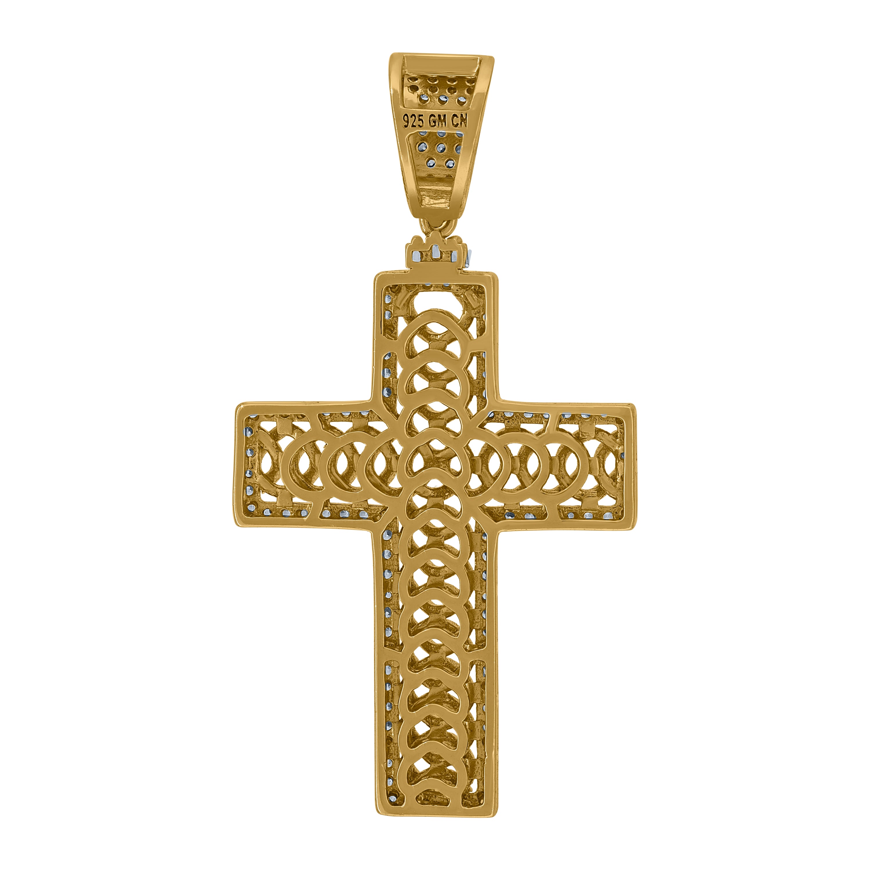 925 Sterling Silver Yellow-Tone Unisex CZ Cross Religious Charm Pendant