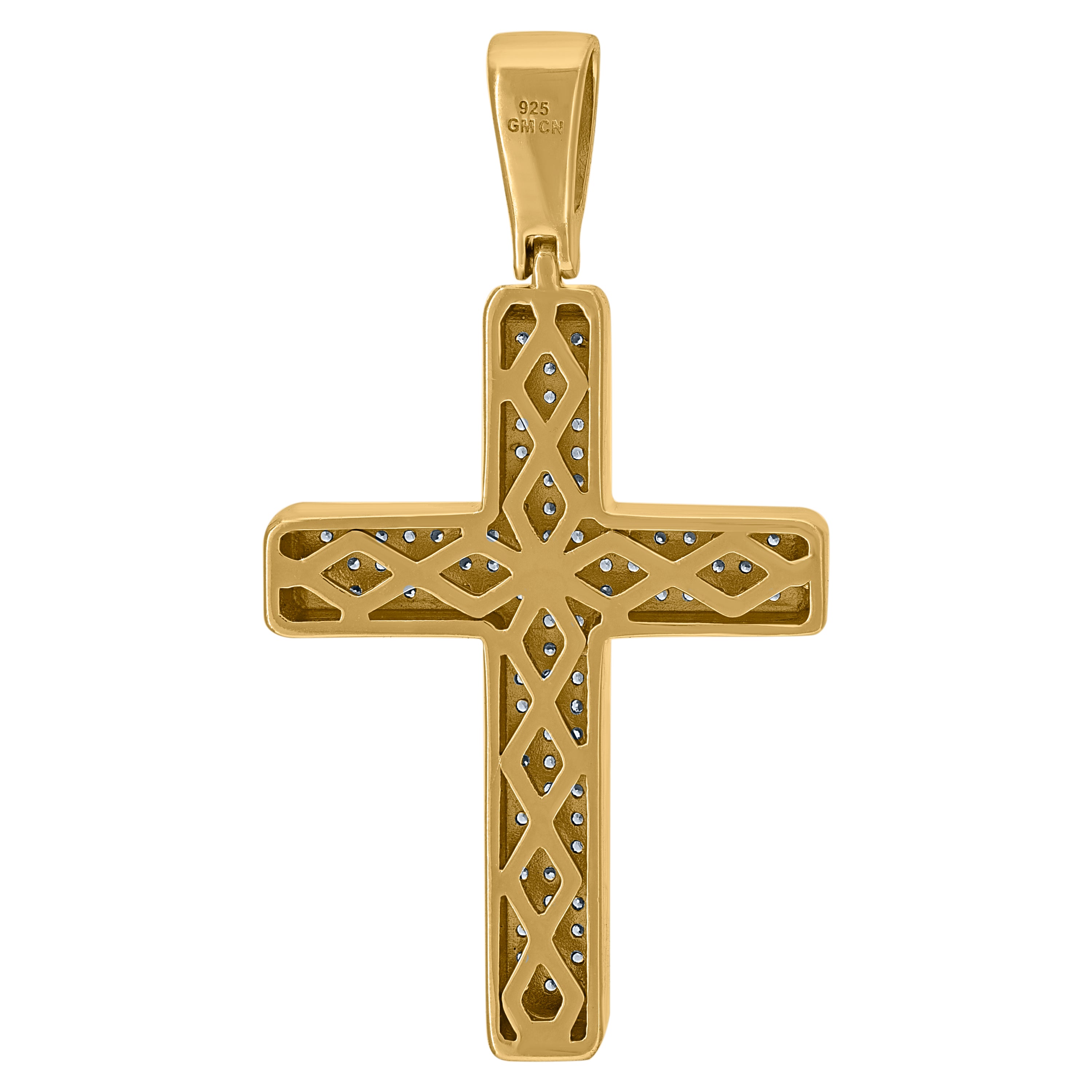 925 Sterling Silver Yellow-Tone Unisex CZ Cross Religious Charm Pendant