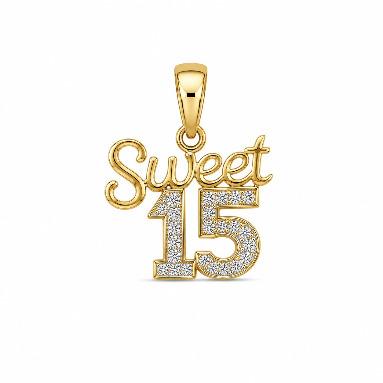 10KT Yellow Gold 0.08 CTW Diamond Quinceanera Pendant [A1B4 - K4H05]