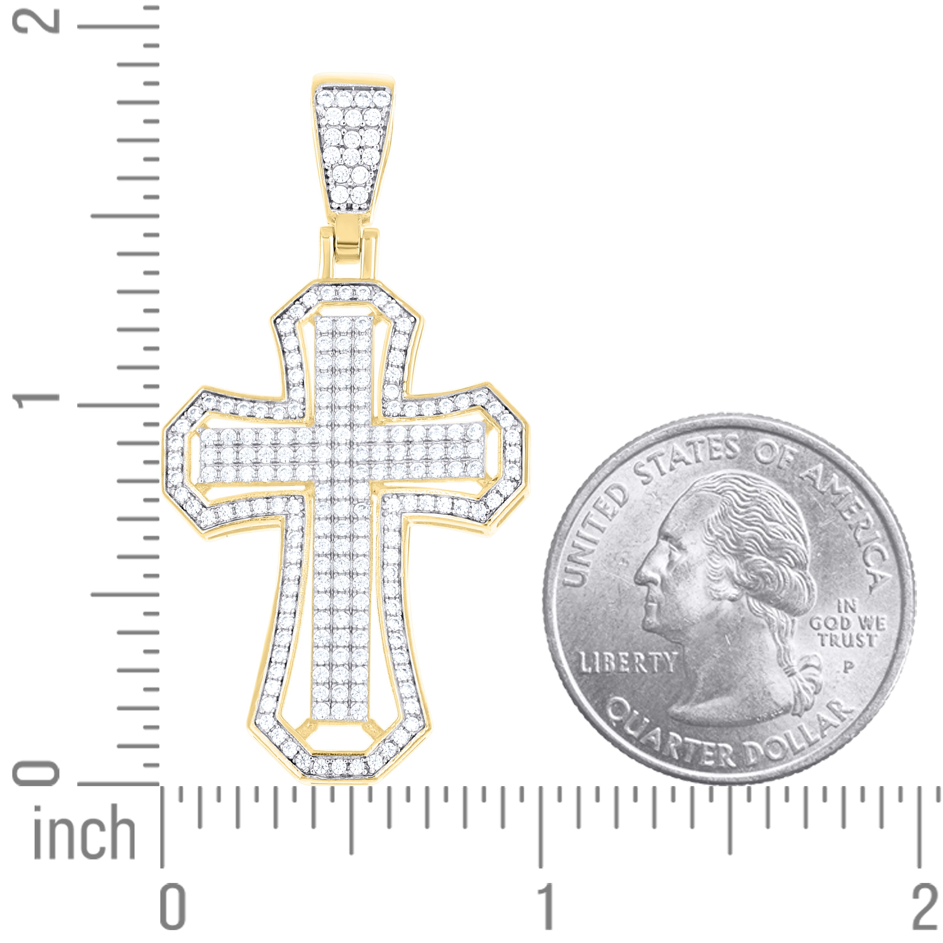 925 Sterling Silver Yellow-Tone Mens Cubic-Zirconia Cross Religious Charm Pendant
