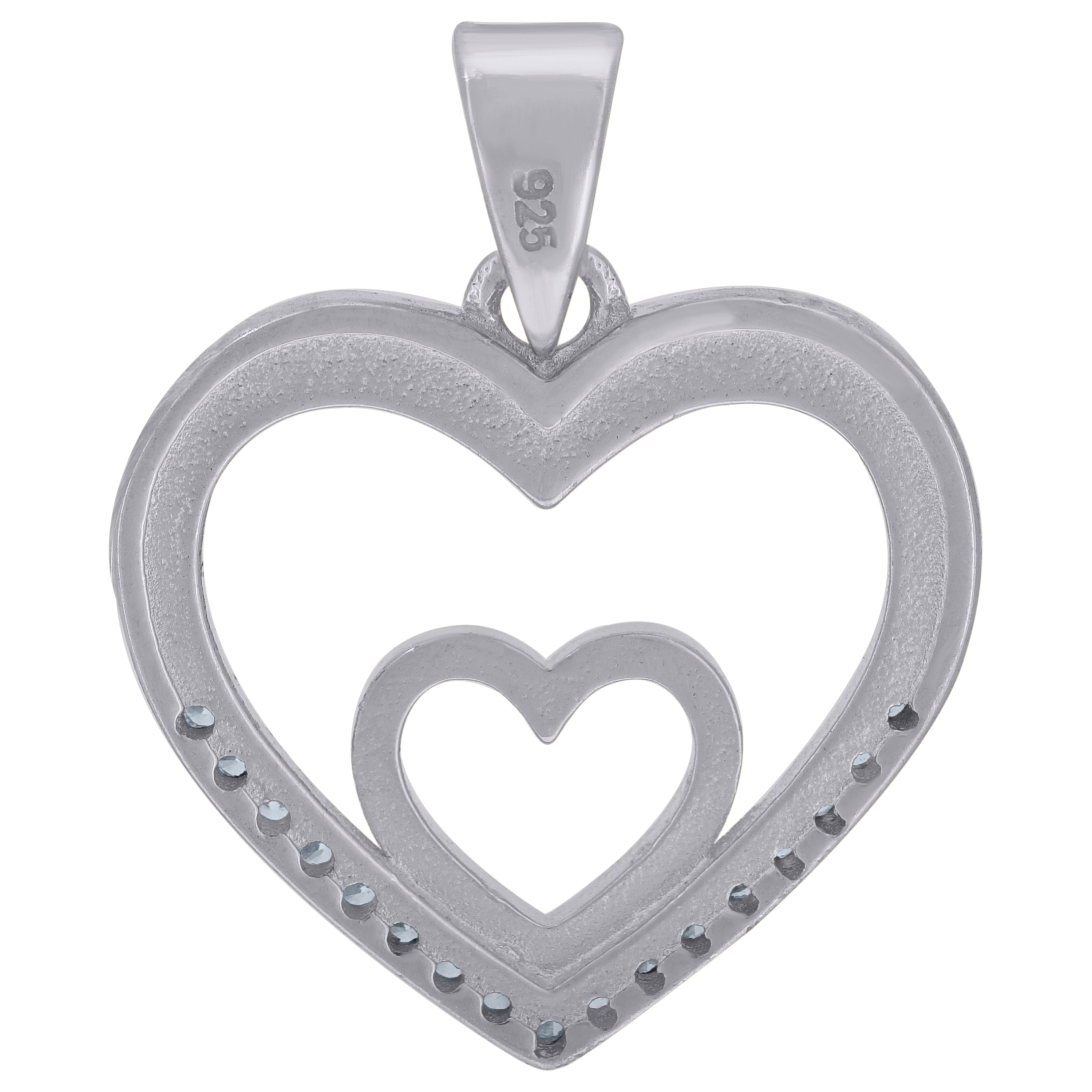 925 Sterling Silver Womens Cubic-Zirconia Double Heart Charm Pendant