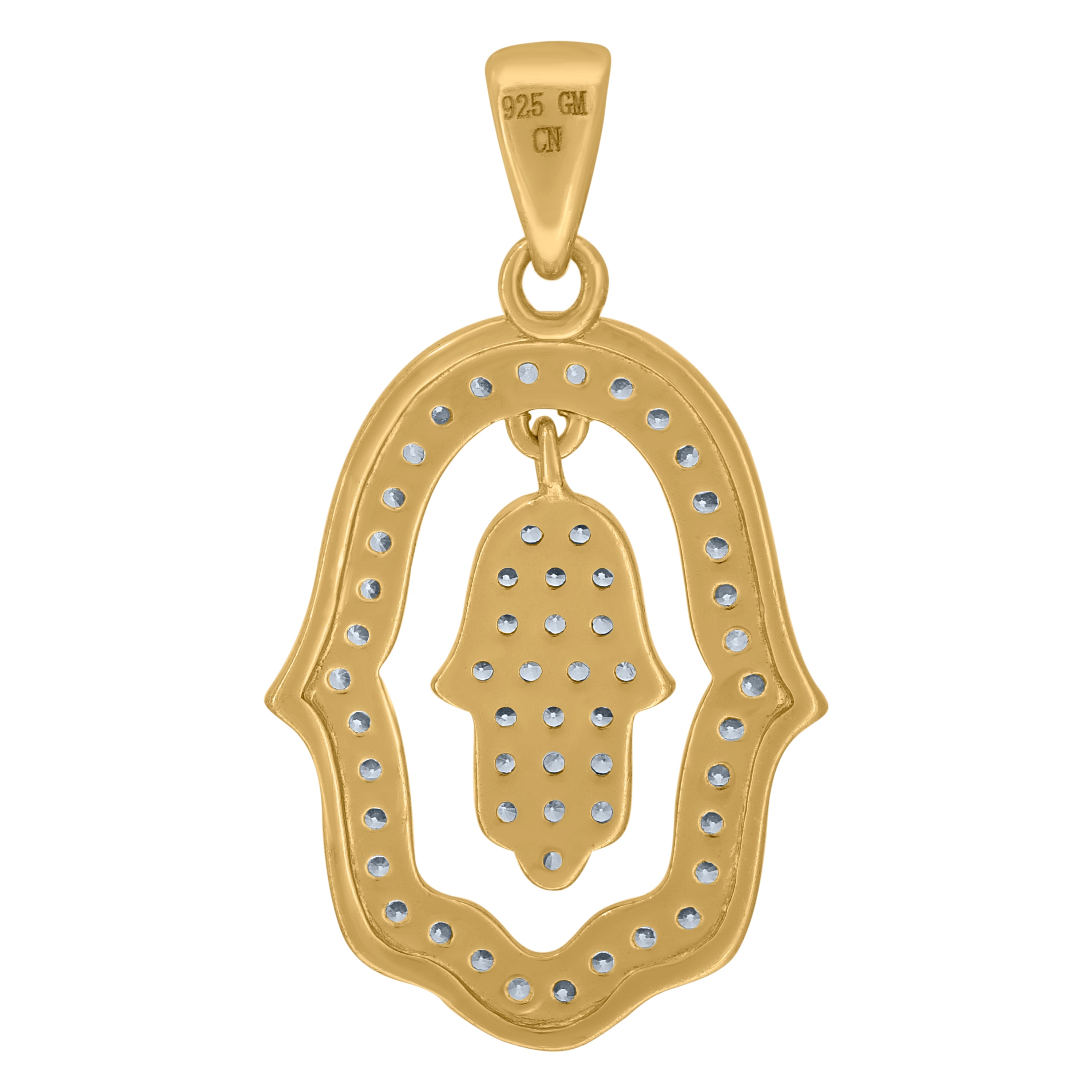 925 Sterling Silver Yellow-Tone Unisex Cubic-Zirconia Humsa Symbol Religious Charm Pendant