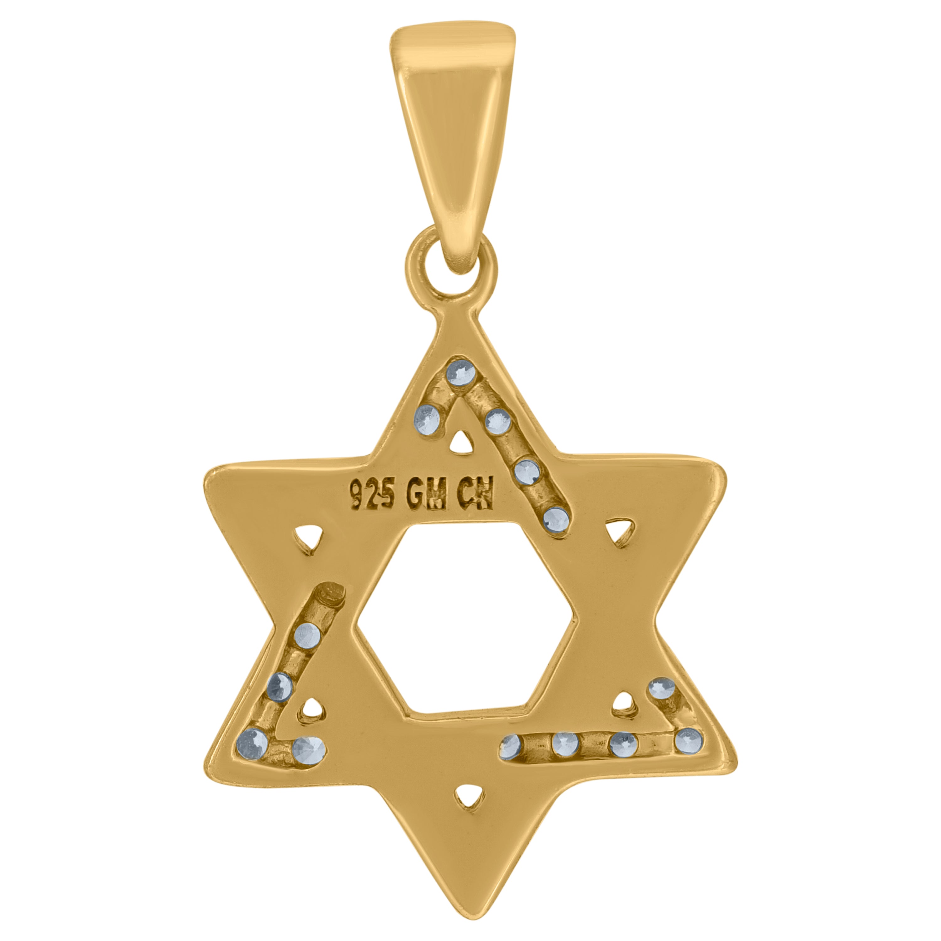 925 Sterling Silver Yellow-Tone Unisex Cubic-Zirconia Star Of David Symbol Religious Charm Pendant