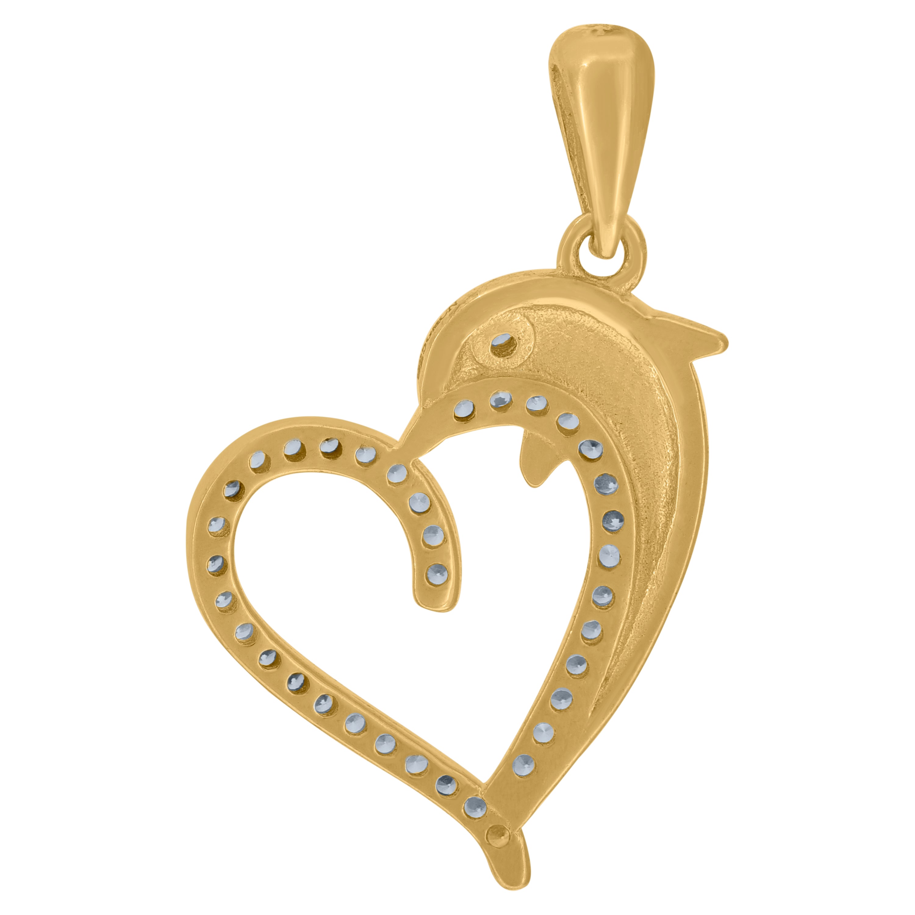 925 Sterling Silver Yellow-Tone Womens Cubic-Zirconia Dolphin Heart Charm Pendant