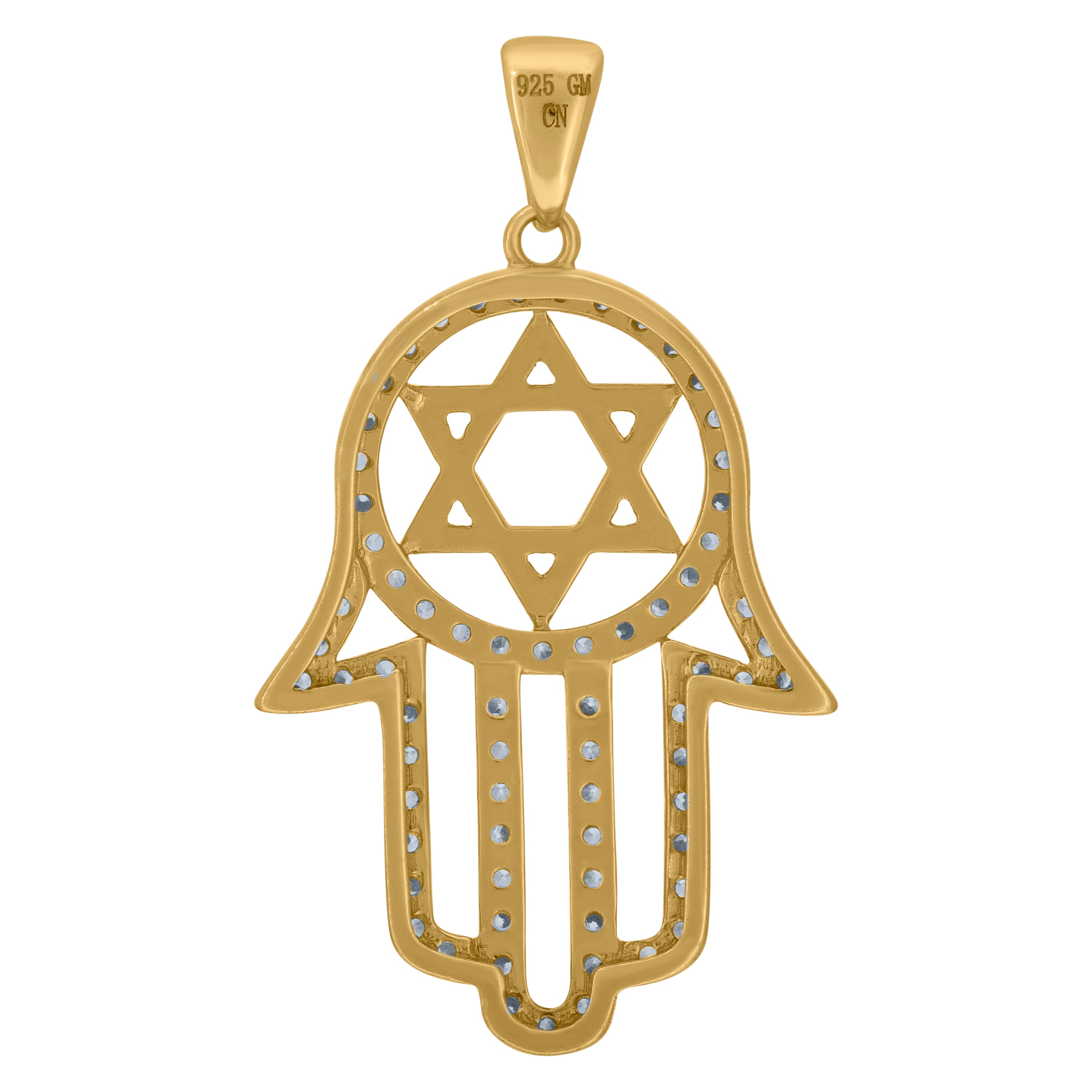 925 Sterling Silver Yellow-Tone Unisex Cubic-Zirconia Humsa Symbol Religious Charm Pendant