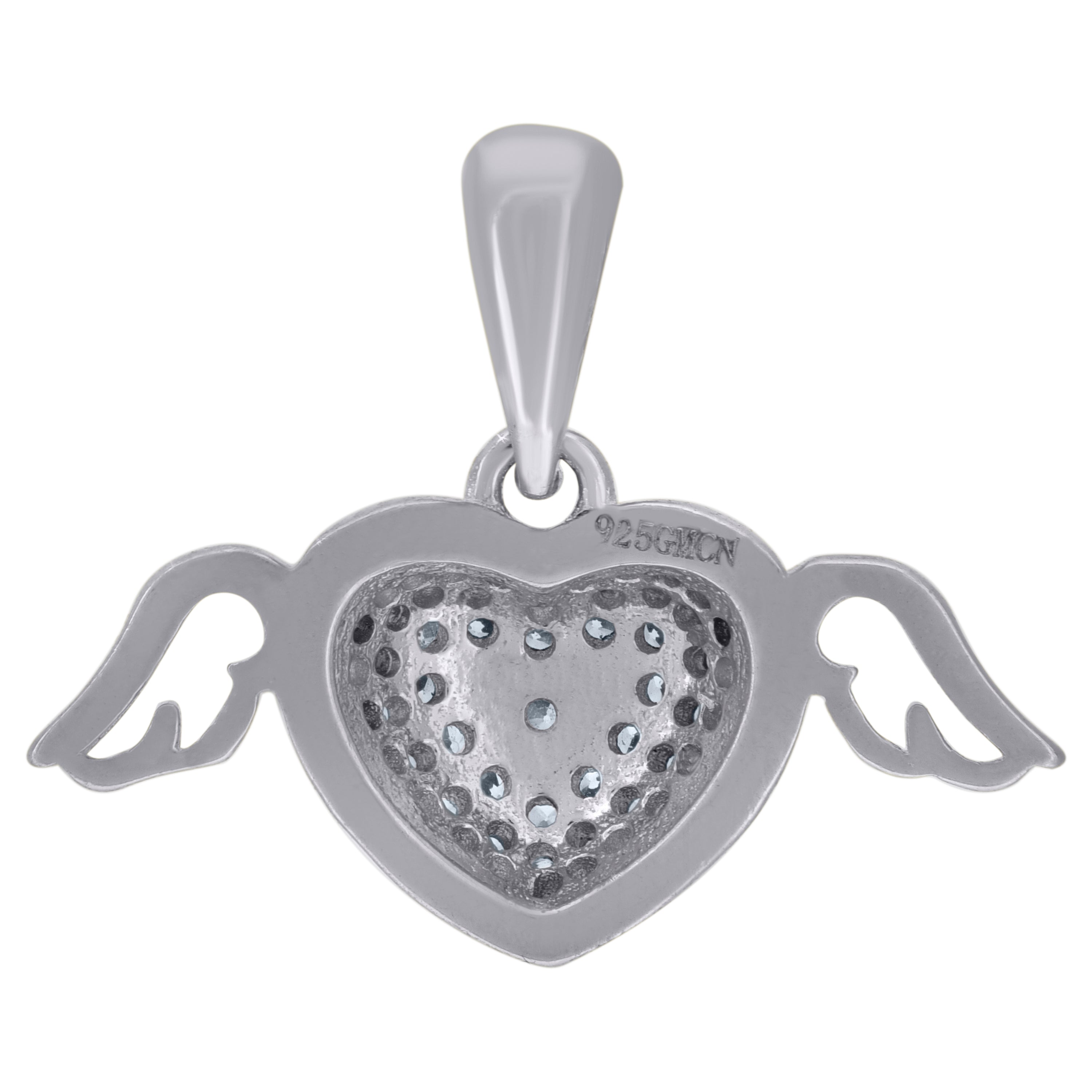 925 Sterling Silver Womens Cubic-Zirconia Flying Heart Charm Pendant
