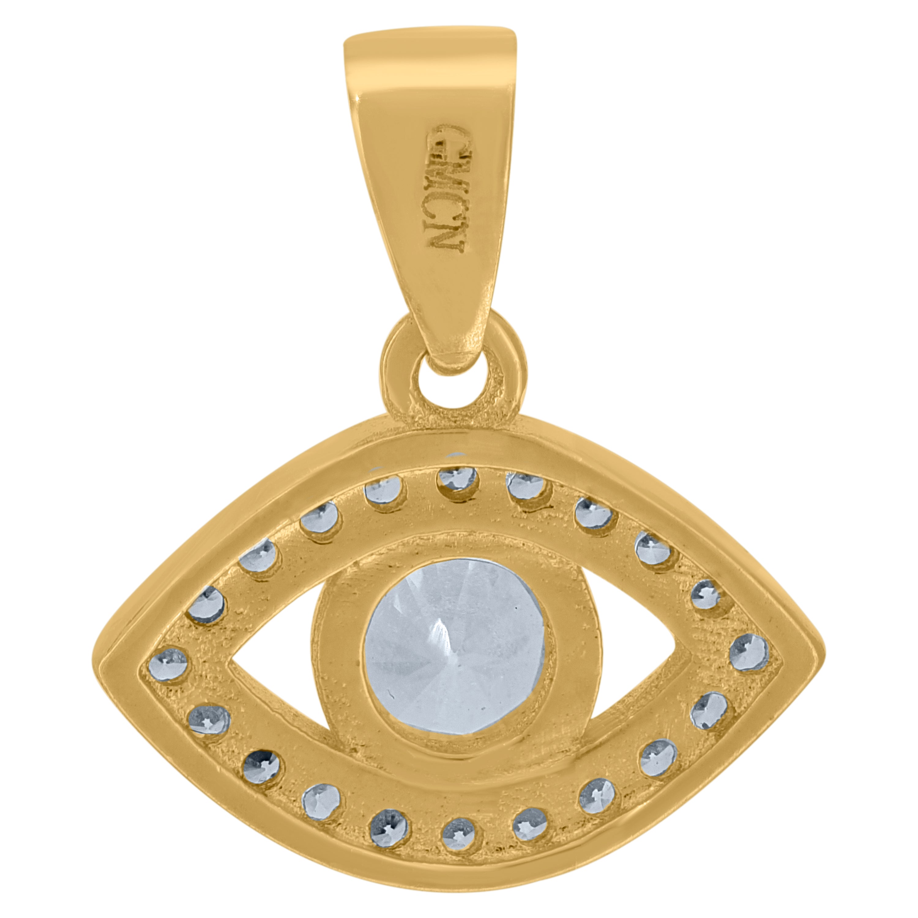925 Sterling Silver Yellow-Tone Unisex Cubic-Zirconia Evil Eye Symbol Good Luck Charm Pendant