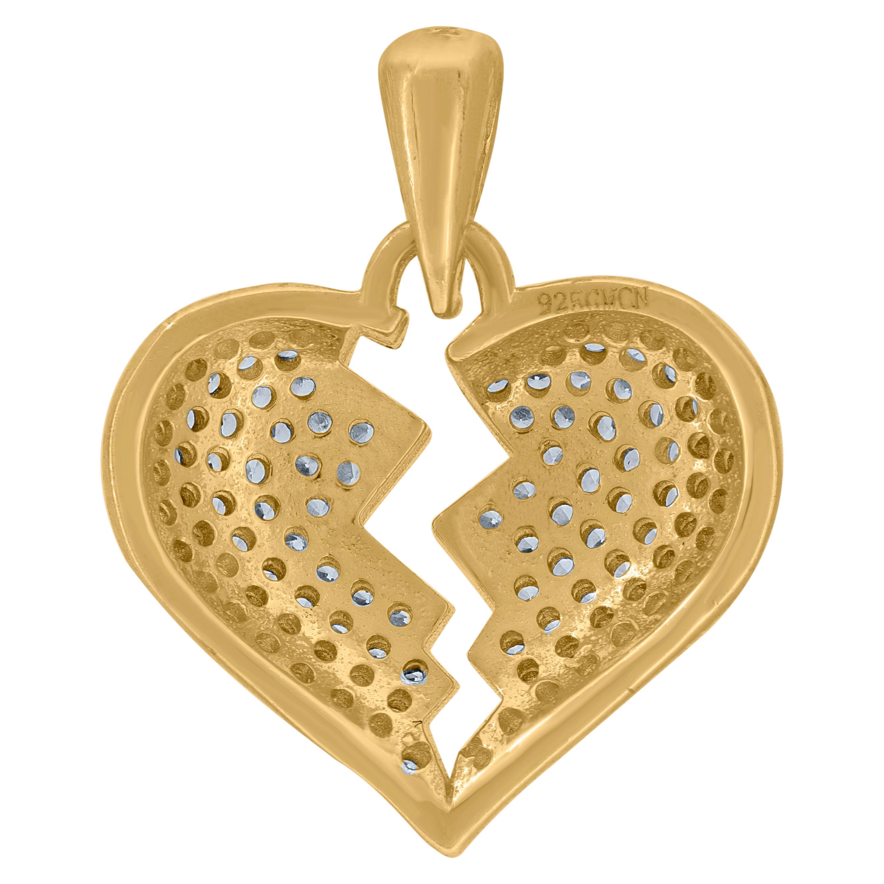 925 Sterling Silver Yellow-Tone Womens Cubic-Zirconia Broken Heart Charm Pendant