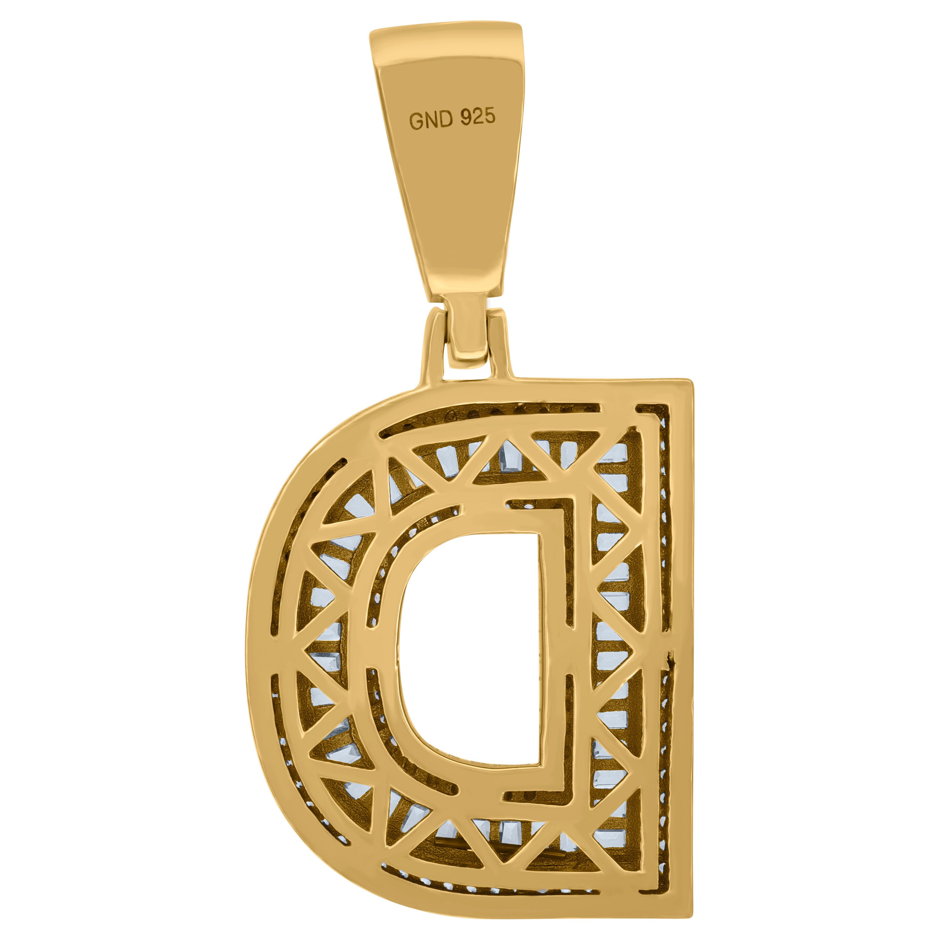 925 Sterling Silver Yellow-Tone Mens Baguette Cubic-Zirconia D Alphabet Initials Charm Pendant