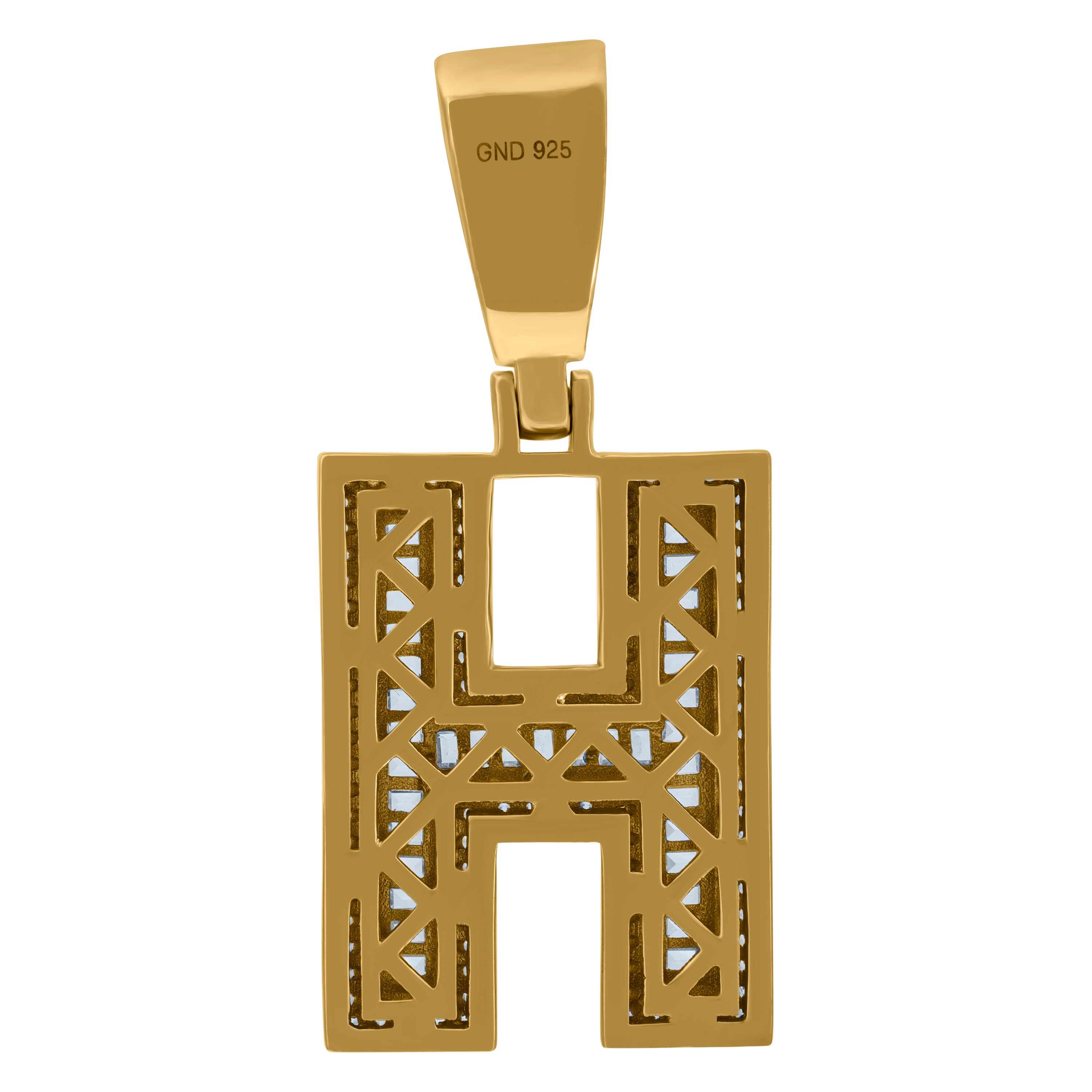 925 Sterling Silver Yellow-Tone Mens Baguette Cubic-Zirconia H Alphabet Initials Charm Pendant
