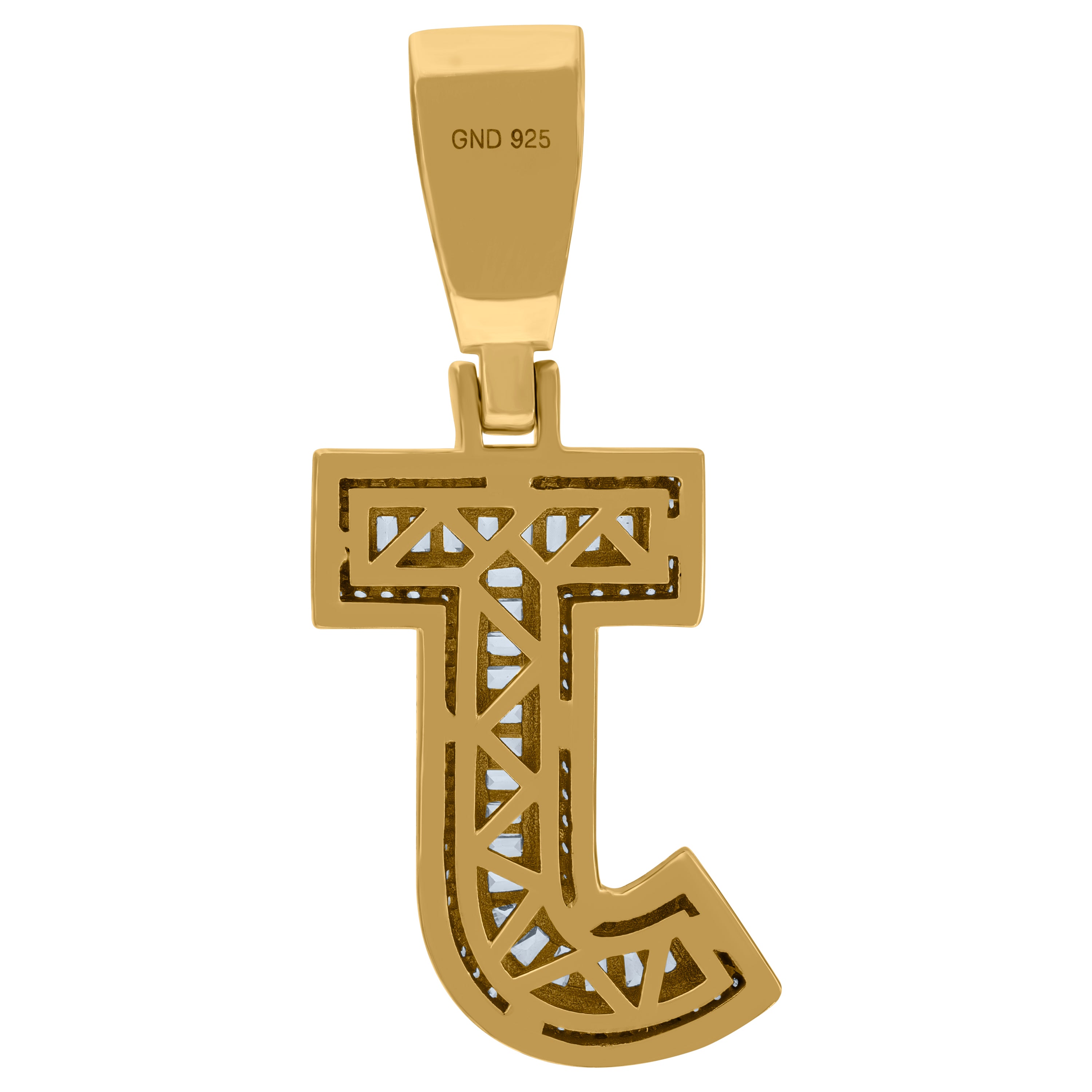 925 Sterling Silver Yellow-Tone Mens Baguette Cubic-Zirconia J Alphabet Initials Charm Pendant