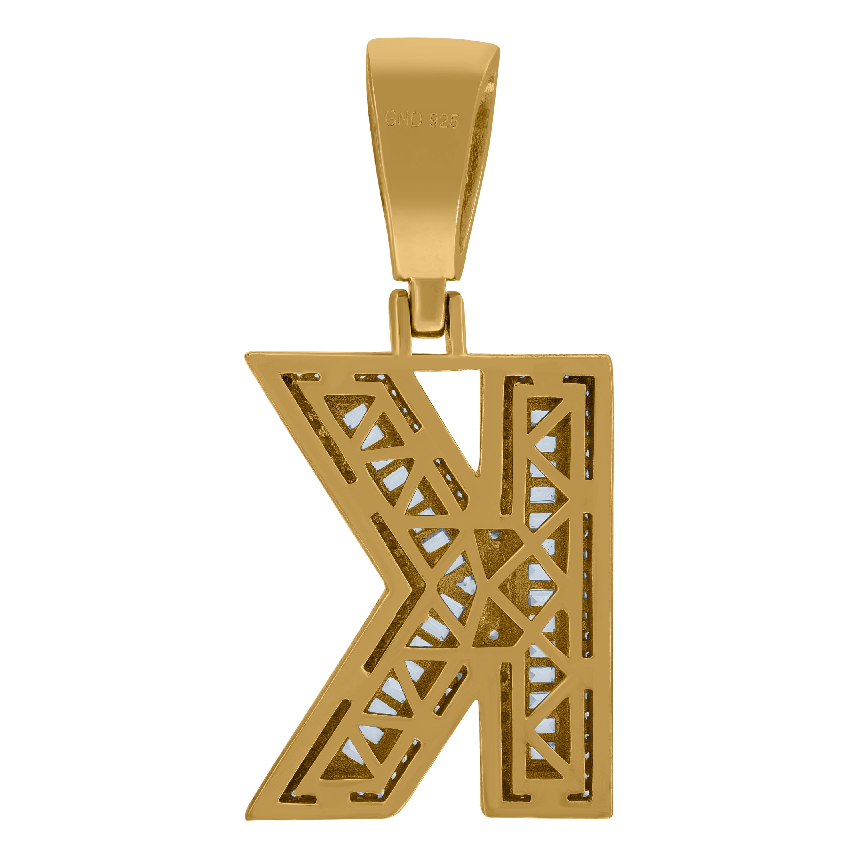 925 Sterling Silver Yellow-Tone Mens Baguette Cubic-Zirconia K Alphabet Initials Charm Pendant
