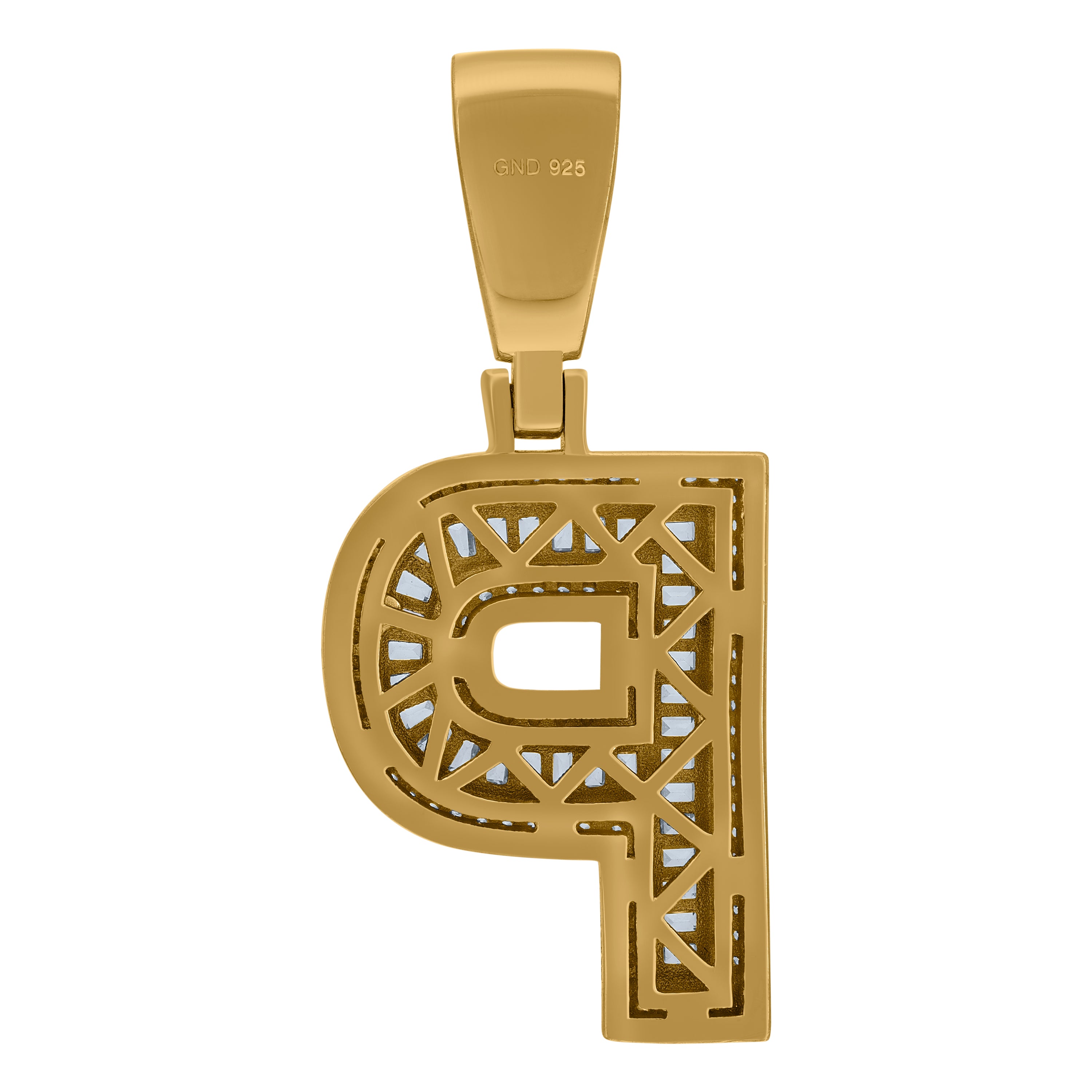 925 Sterling Silver Yellow-Tone Mens Baguette Cubic-Zirconia P Alphabet Initials Charm Pendant