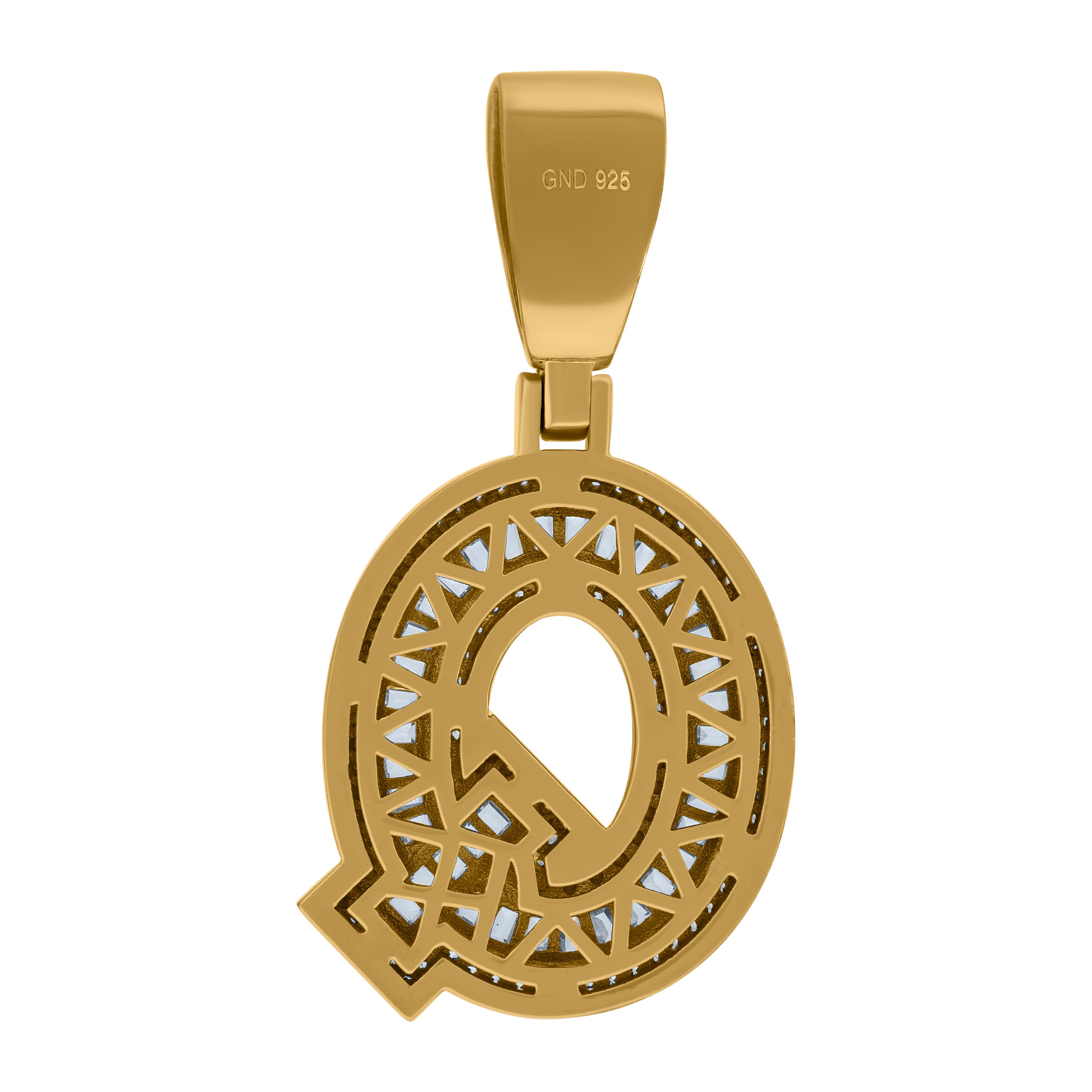 925 Sterling Silver Yellow-Tone Mens Baguette Cubic-Zirconia Q Alphabet Initials Charm Pendant