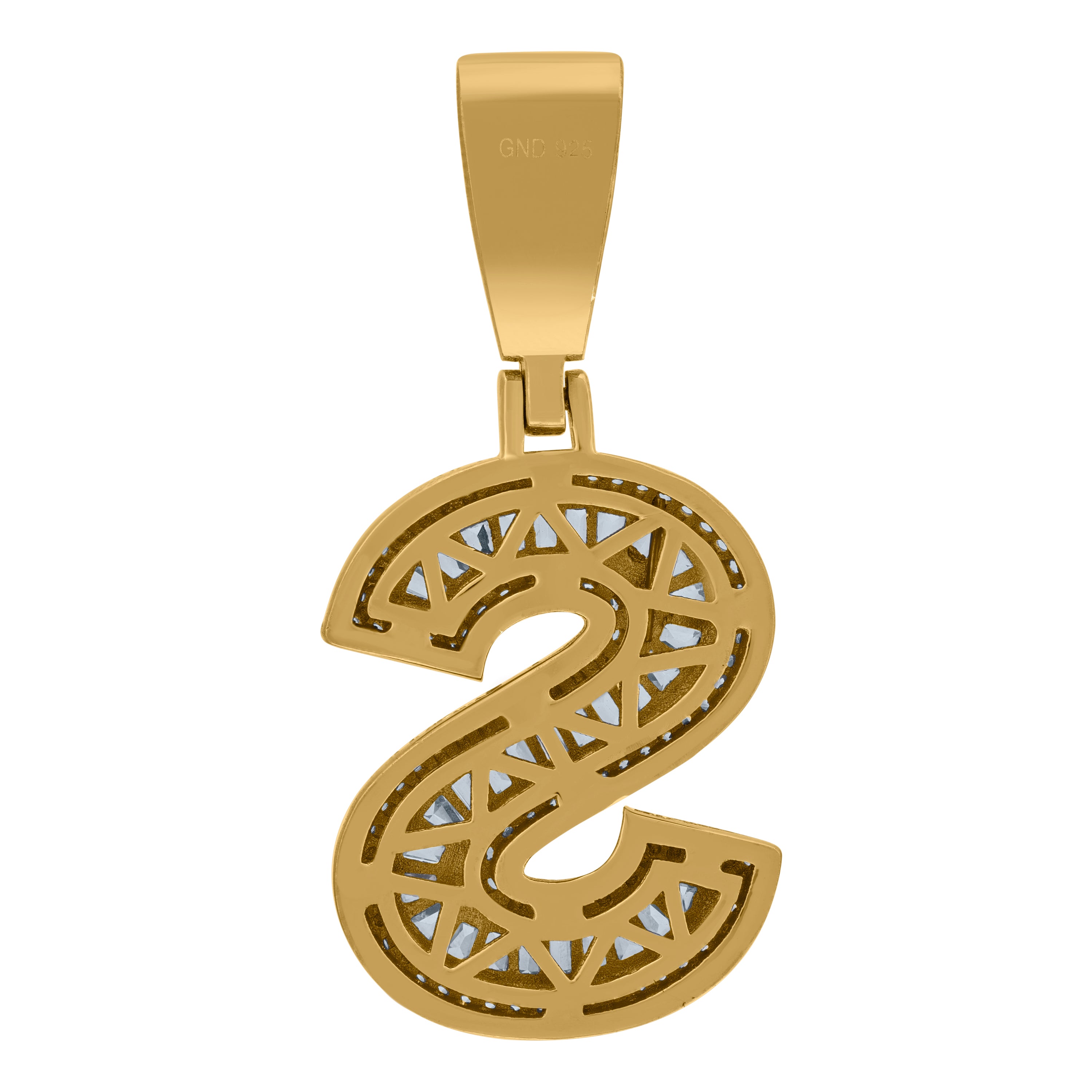925 Sterling Silver Yellow-Tone Mens Baguette Cubic-Zirconia S Alphabet Initials Charm Pendant