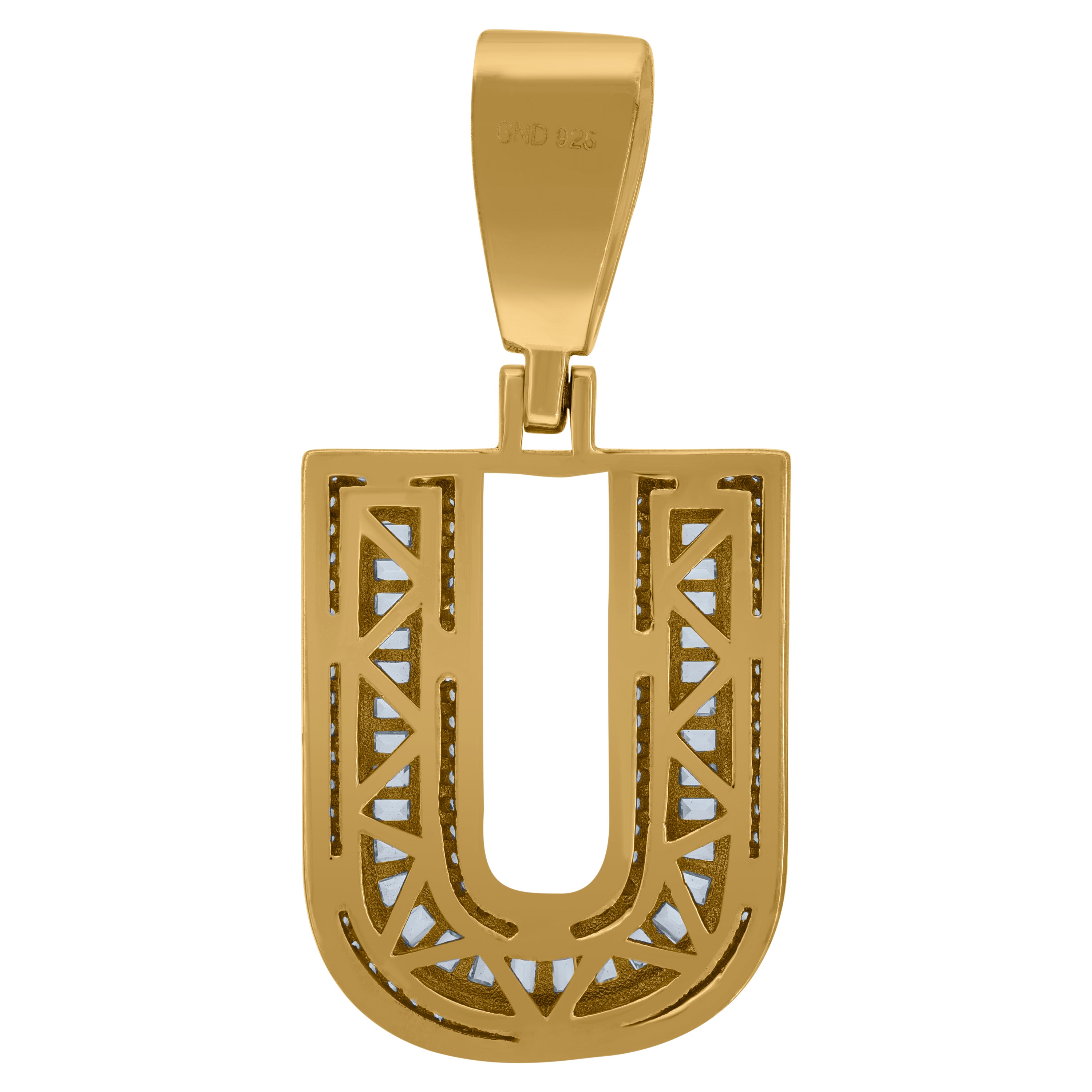 925 Sterling Silver Yellow-Tone Mens Baguette Cubic-Zirconia U Alphabet Initials Charm Pendant
