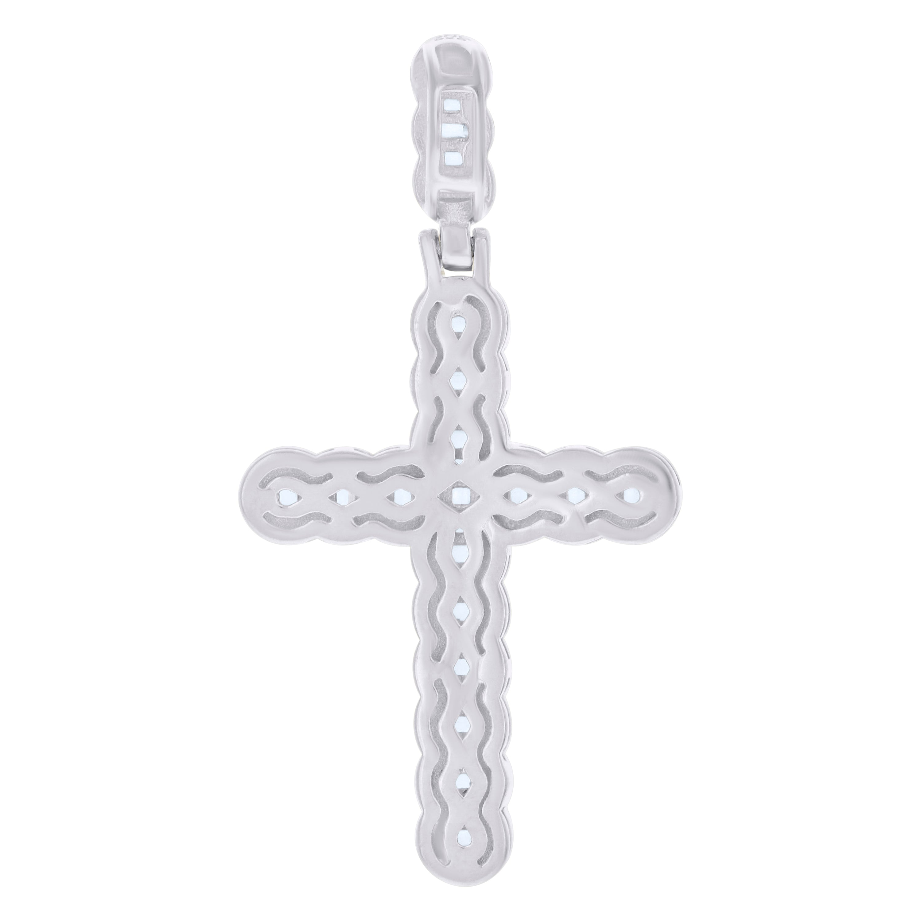 925 Sterling Silver Men Baguette Round Cubic-Zirconia Cross Religious Charm Pendant