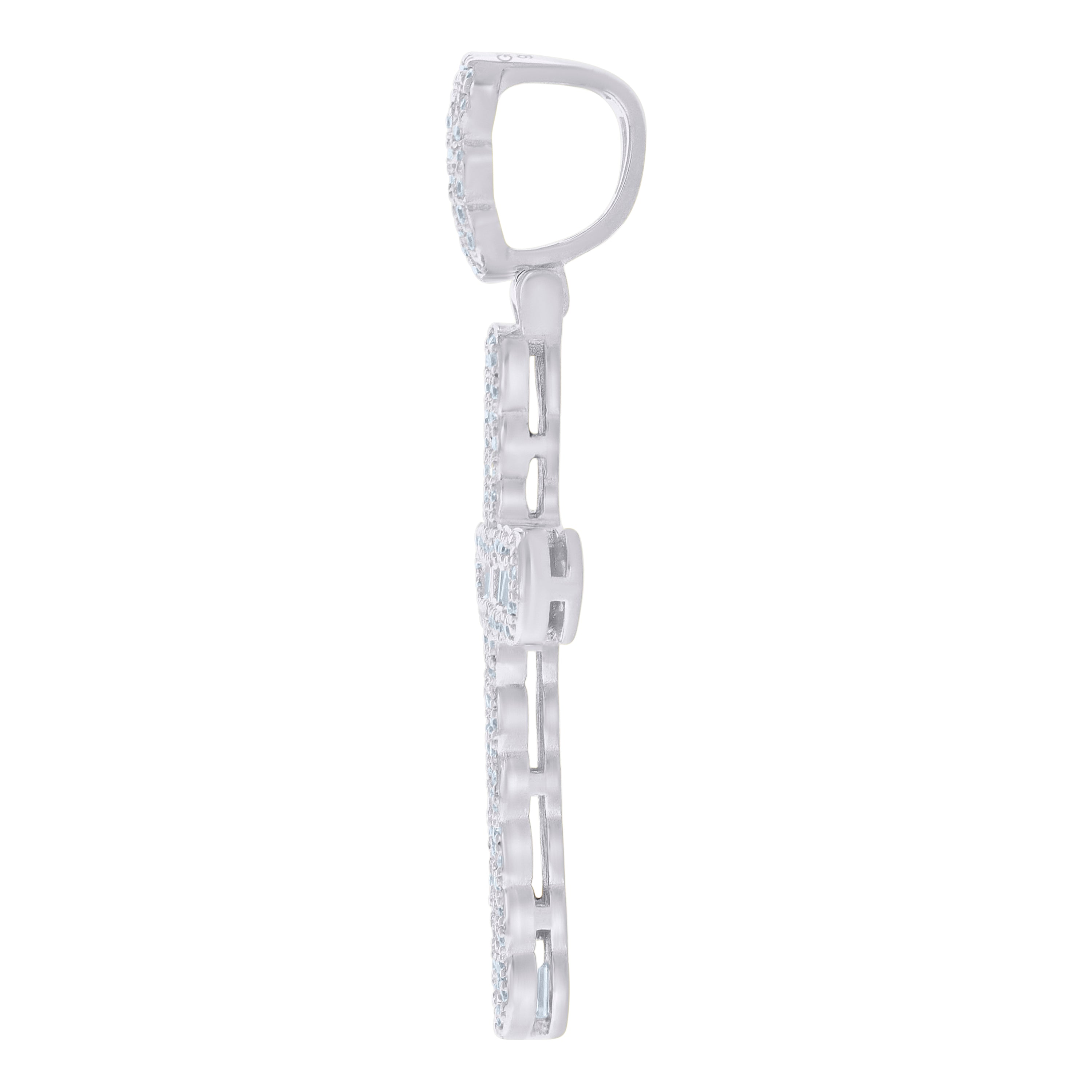 925 Sterling Silver Men Baguette Round Cubic-Zirconia Cross Religious Charm Pendant