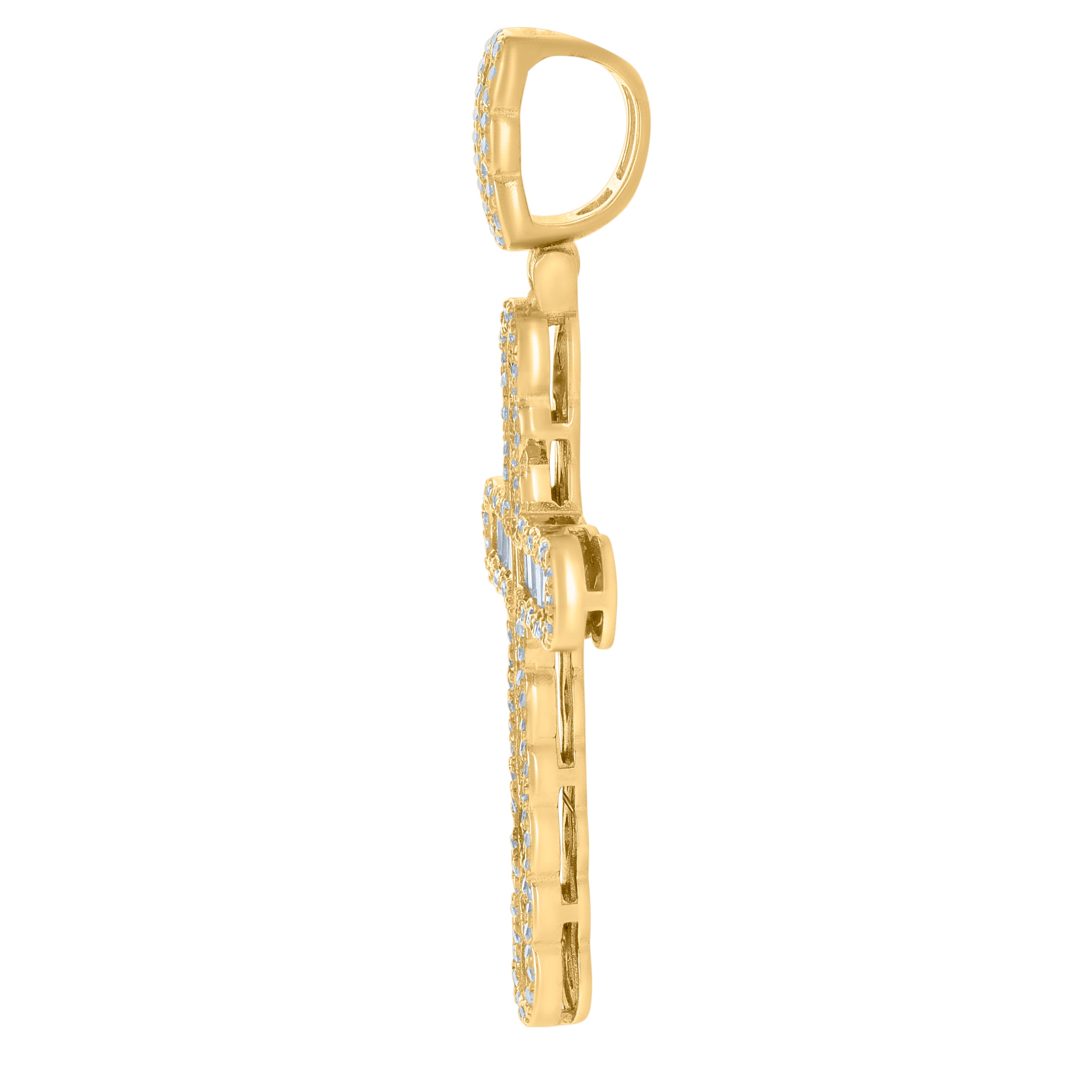 925 Sterling Silver Yellow-Tone Mens Baguette Round Cubic-Zirconia Cross Religious Charm Pendant