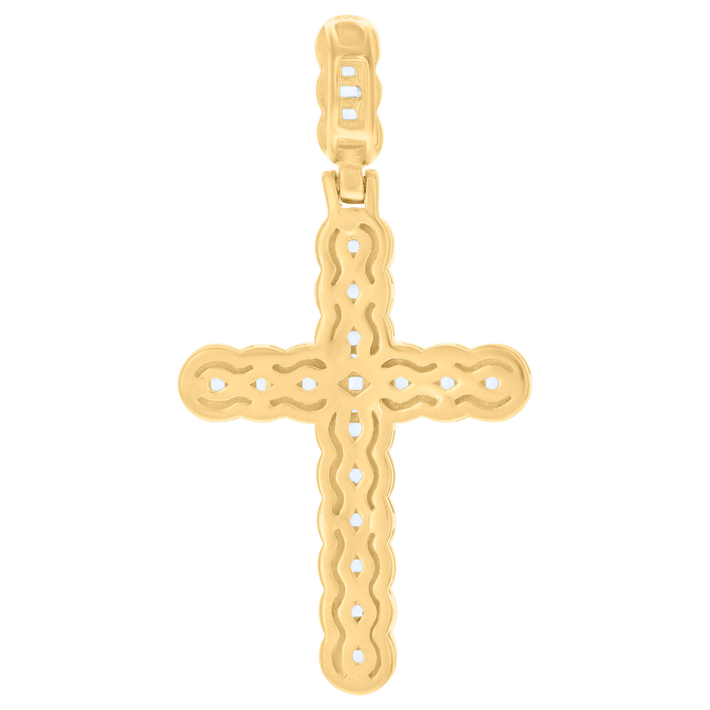 925 Sterling Silver Yellow-Tone Men Baguette Round Cubic-Zirconia Cross Religious Charm Pendant