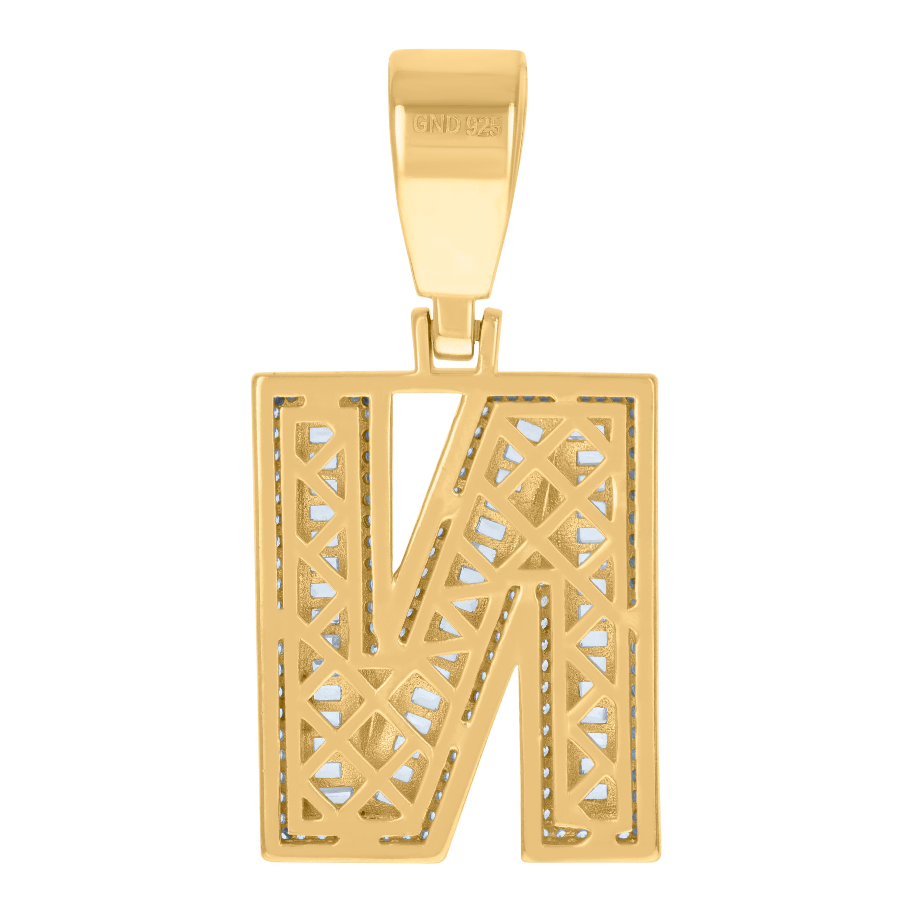 925 Sterling Silver Yellow-Tone Mens Baguette Round Cubic-Zirconia N Alphabet Initials Charm Pendant
