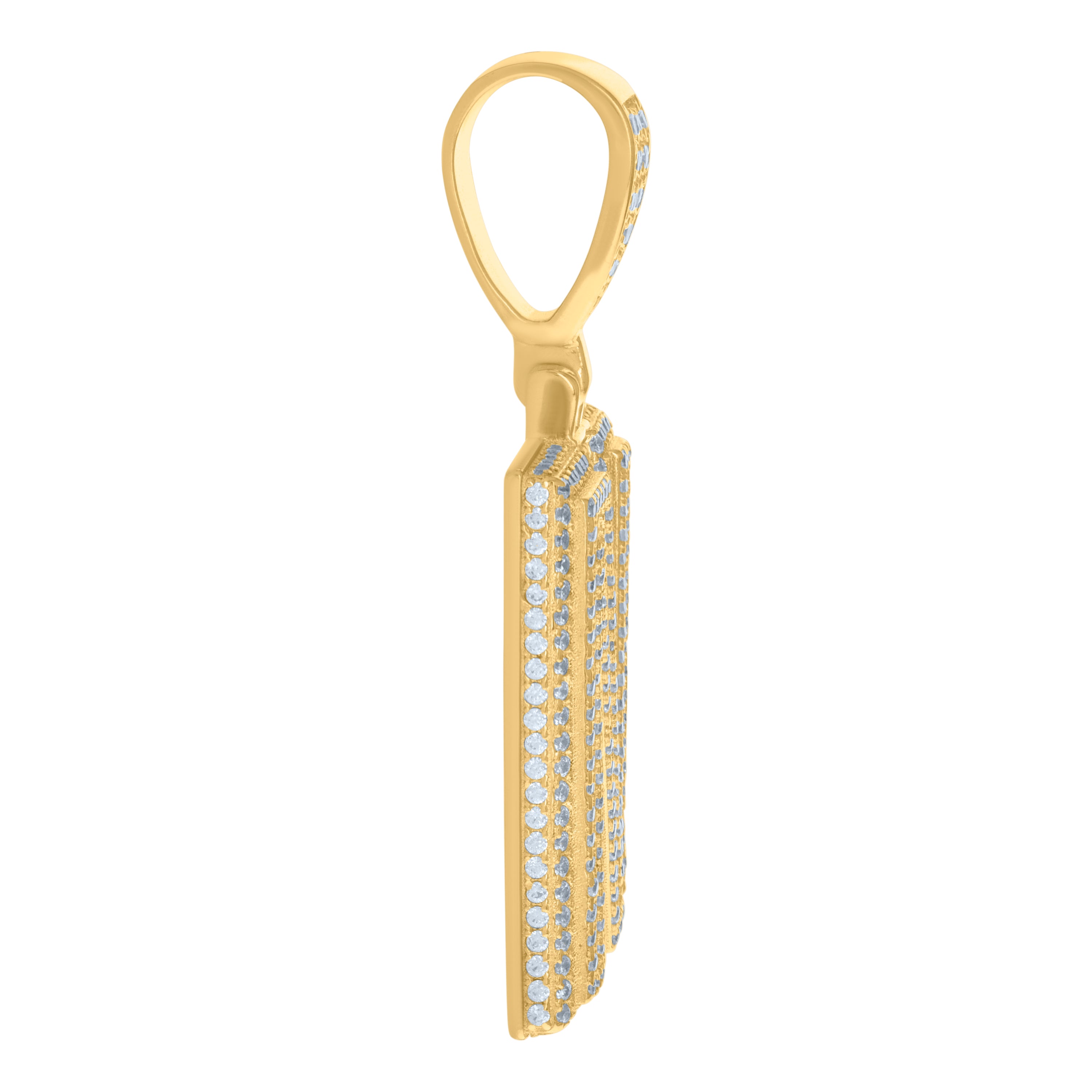 925 Sterling Silver Yellow-Tone Mens Baguette Round Cubic-Zirconia N Alphabet Initials Charm Pendant