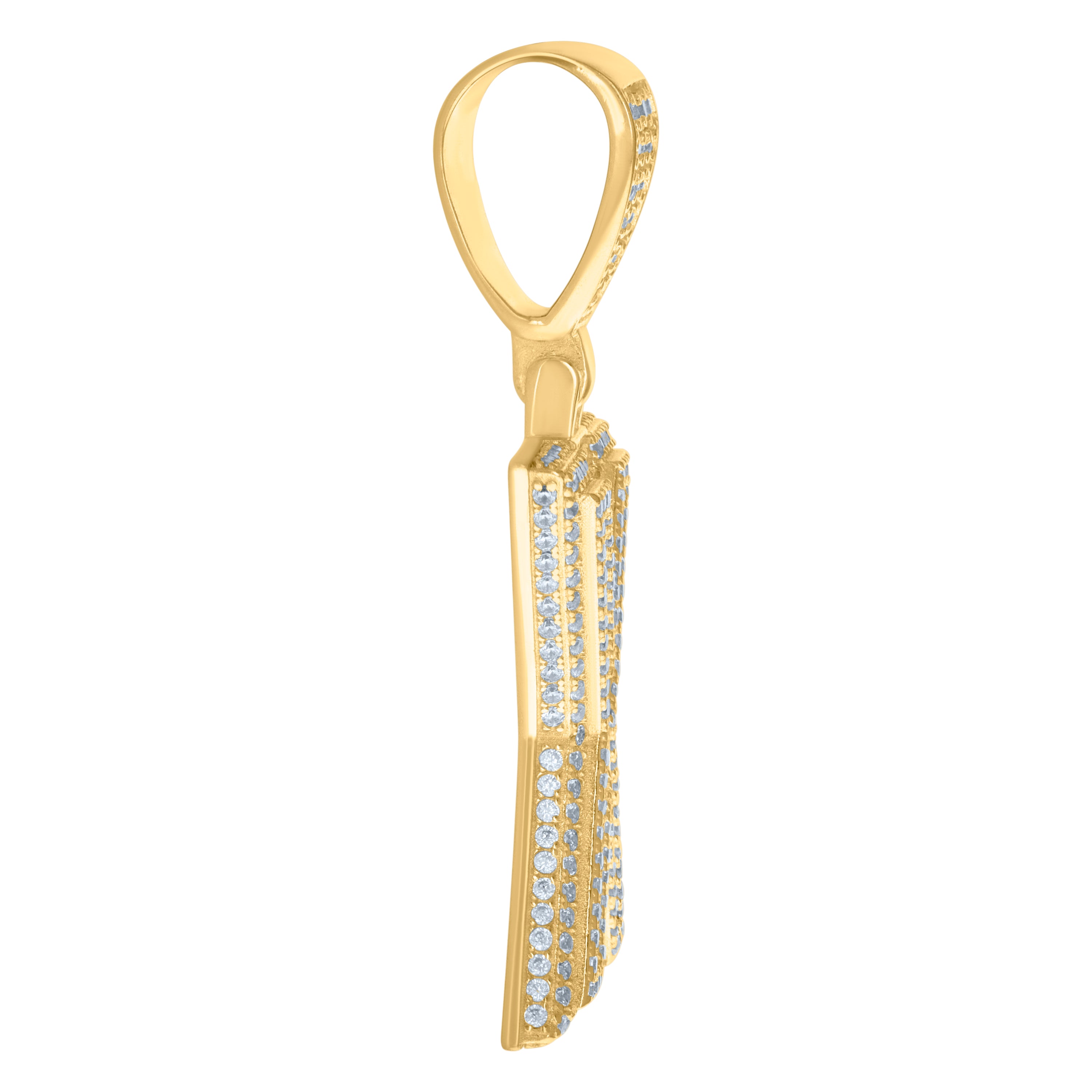 925 Sterling Silver Yellow-Tone Mens Baguette Round Cubic-Zirconia X Alphabet Initials Charm Pendant