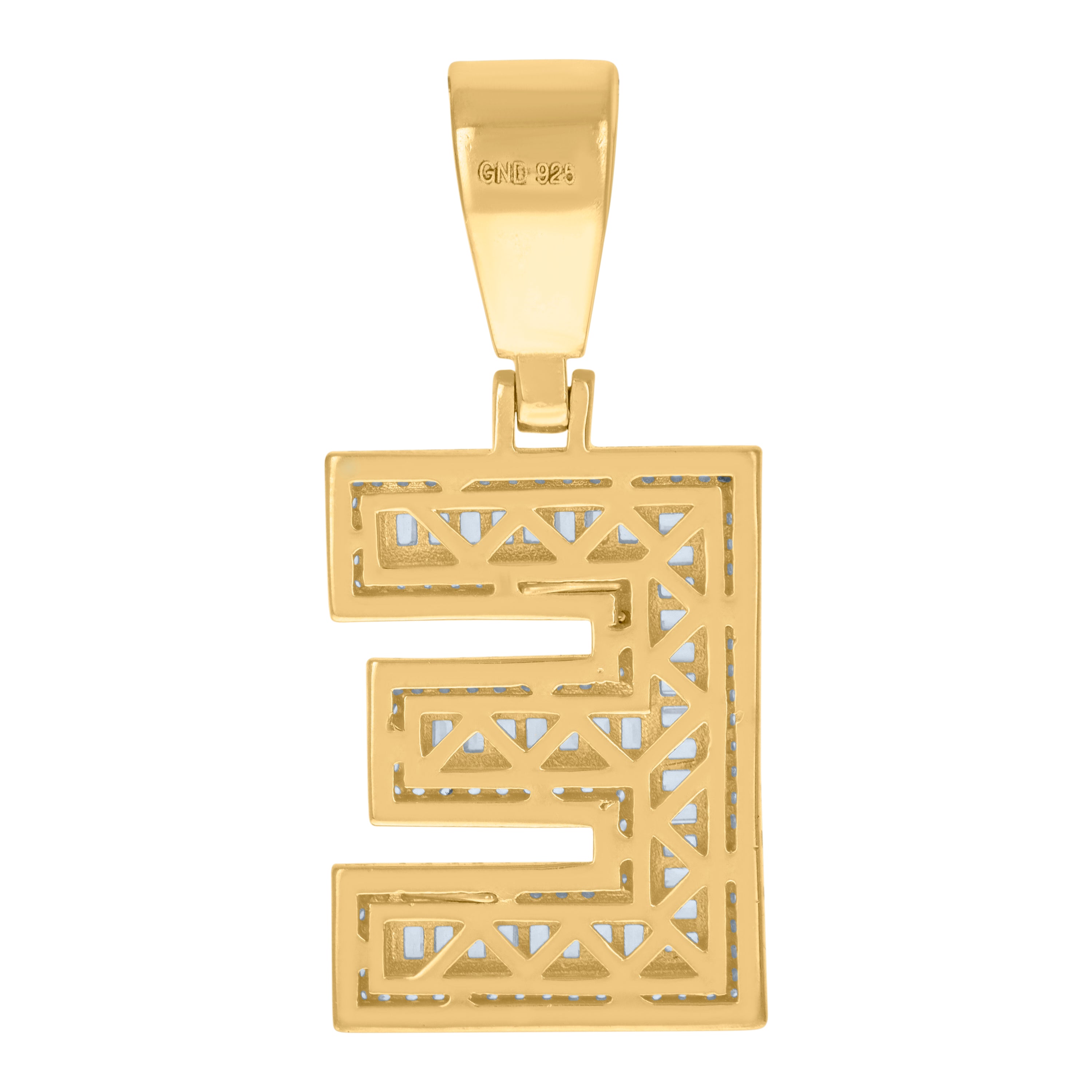 925 Sterling Silver Yellow-Tone Mens Baguette Round Cubic-Zirconia E Alphabet Initials Charm Pendant
