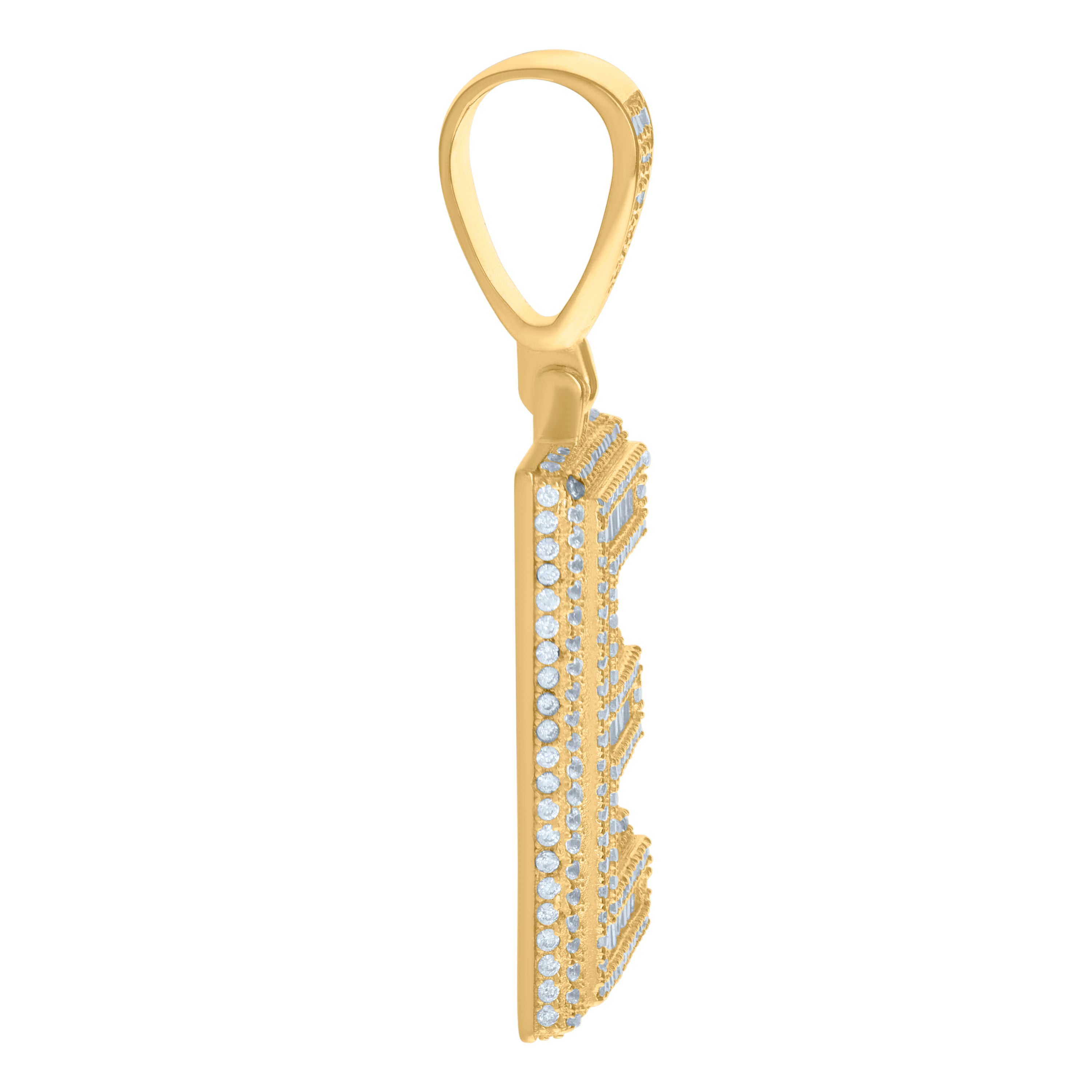 925 Sterling Silver Yellow-Tone Mens Baguette Round Cubic-Zirconia E Alphabet Initials Charm Pendant