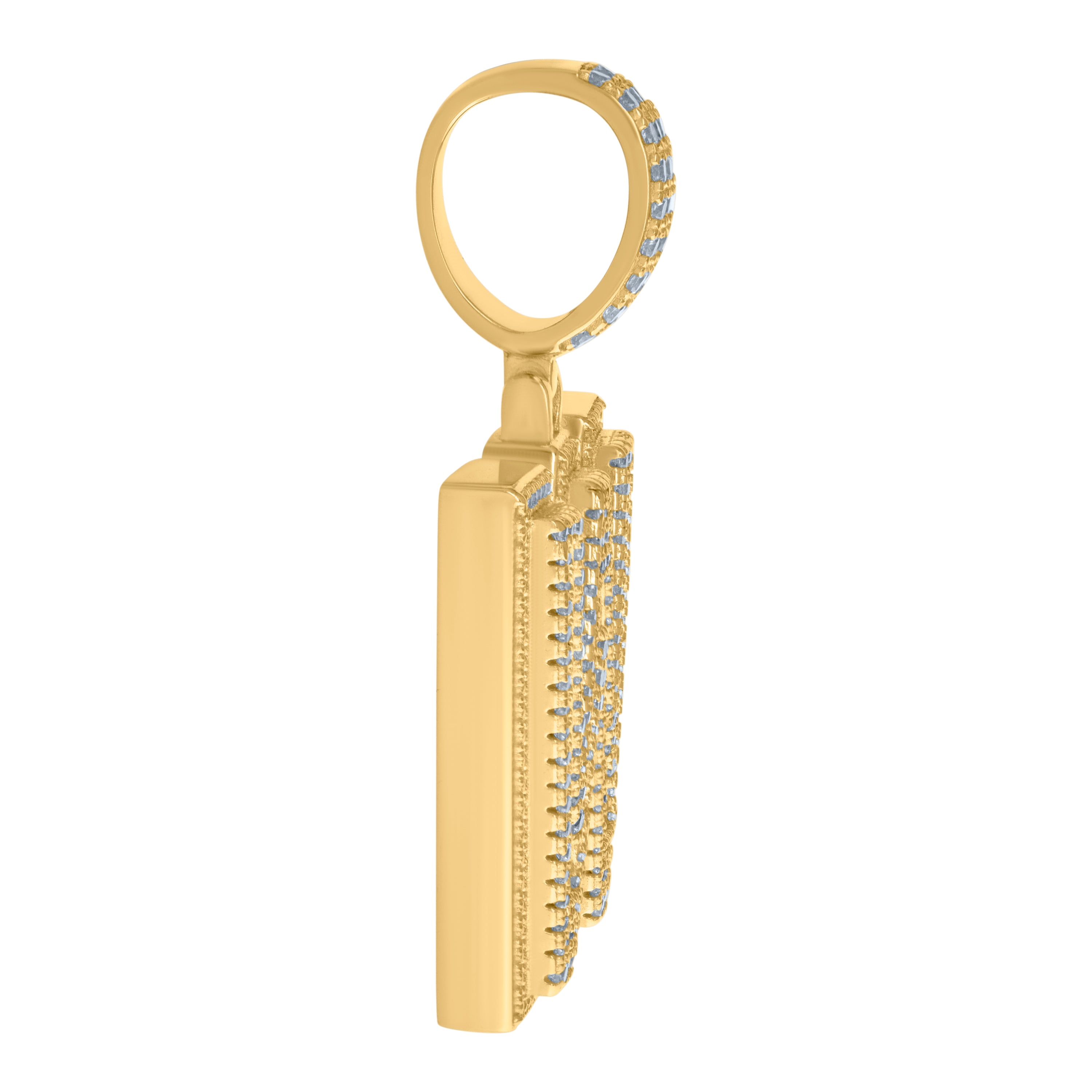 925 Sterling Silver Yellow-Tone Mens Baguette Round Cubic-Zirconia W Alphabet Initials Charm Pendant