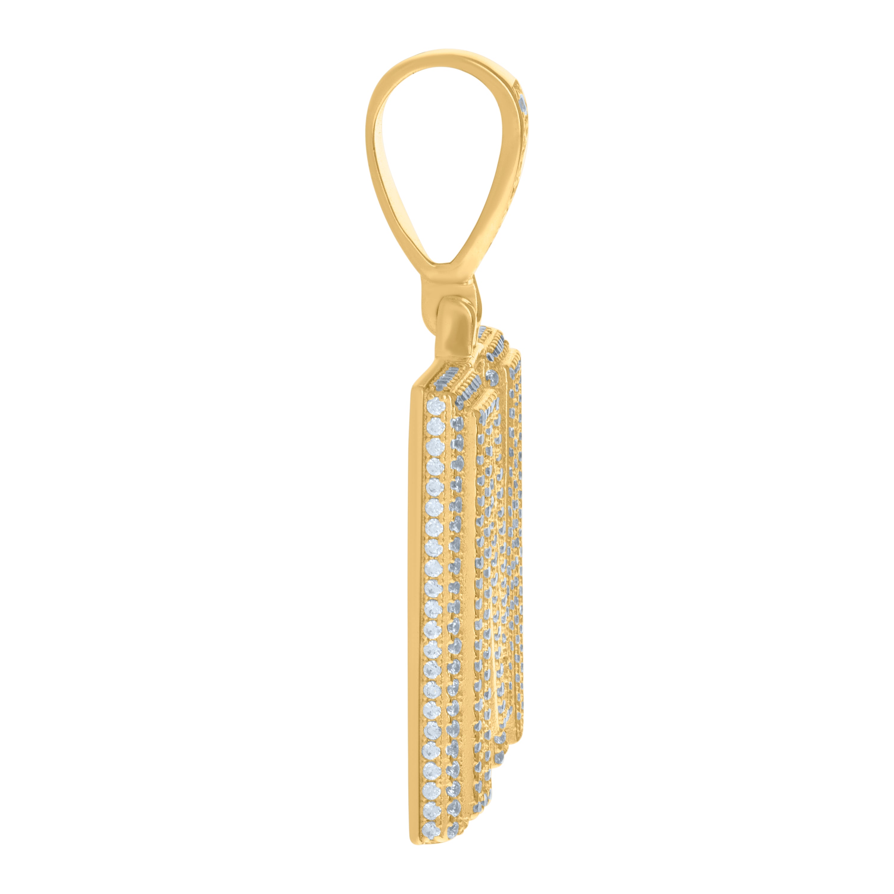 925 Sterling Silver Yellow-Tone Mens Baguette Round Cubic-Zirconia M Alphabet Initials Charm Pendant