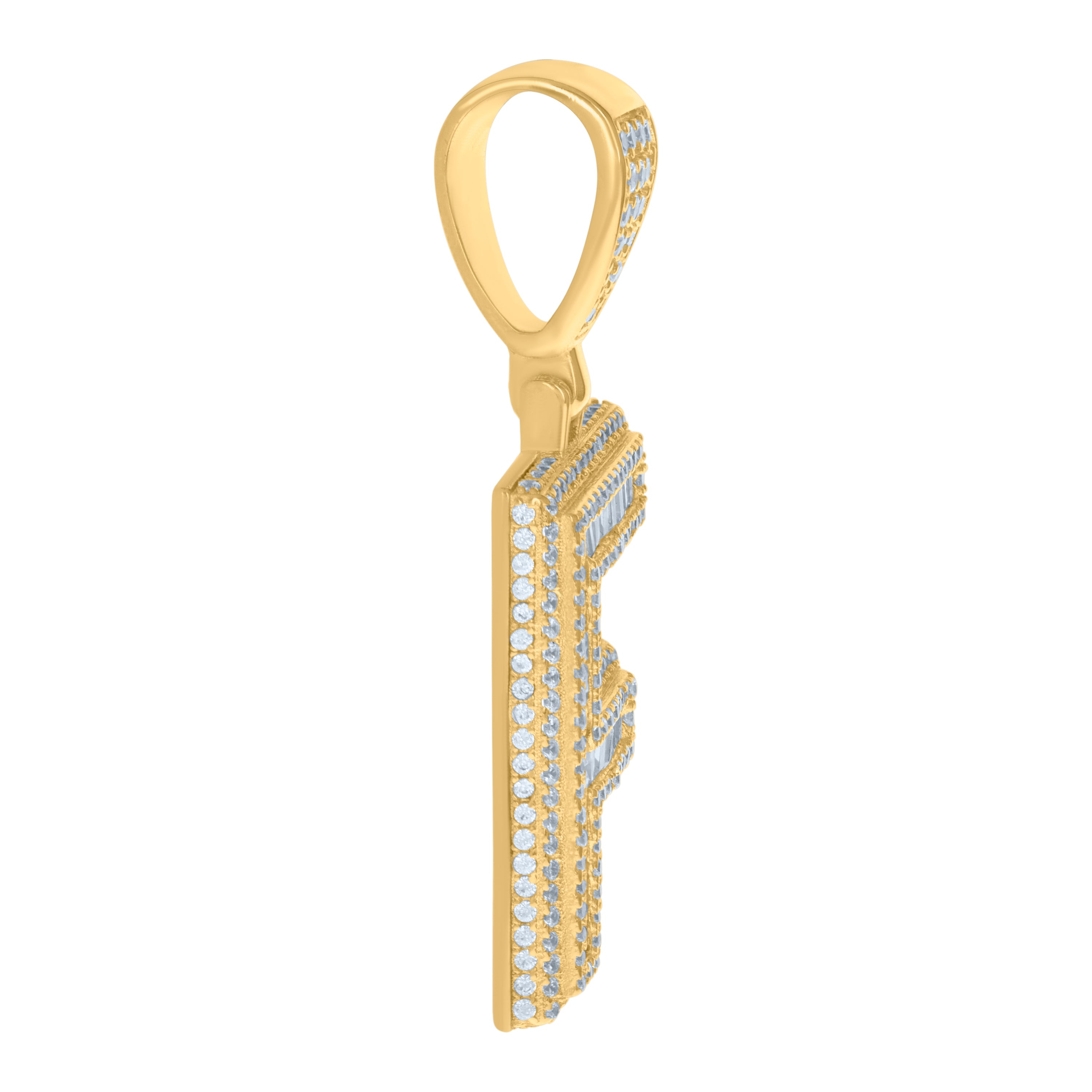 925 Sterling Silver Yellow-Tone Mens Baguette Round Cubic-Zirconia F Alphabet Initials Charm Pendant
