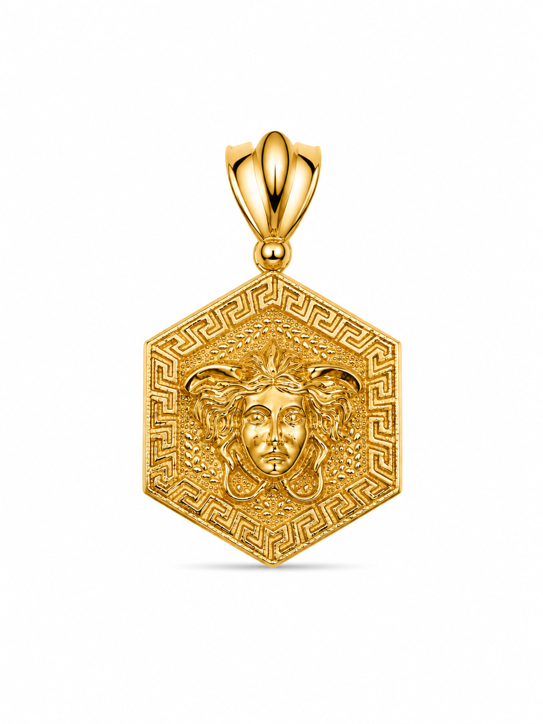 10KT Yellow Gold Hexagon Medusa Pendant [A5B1]