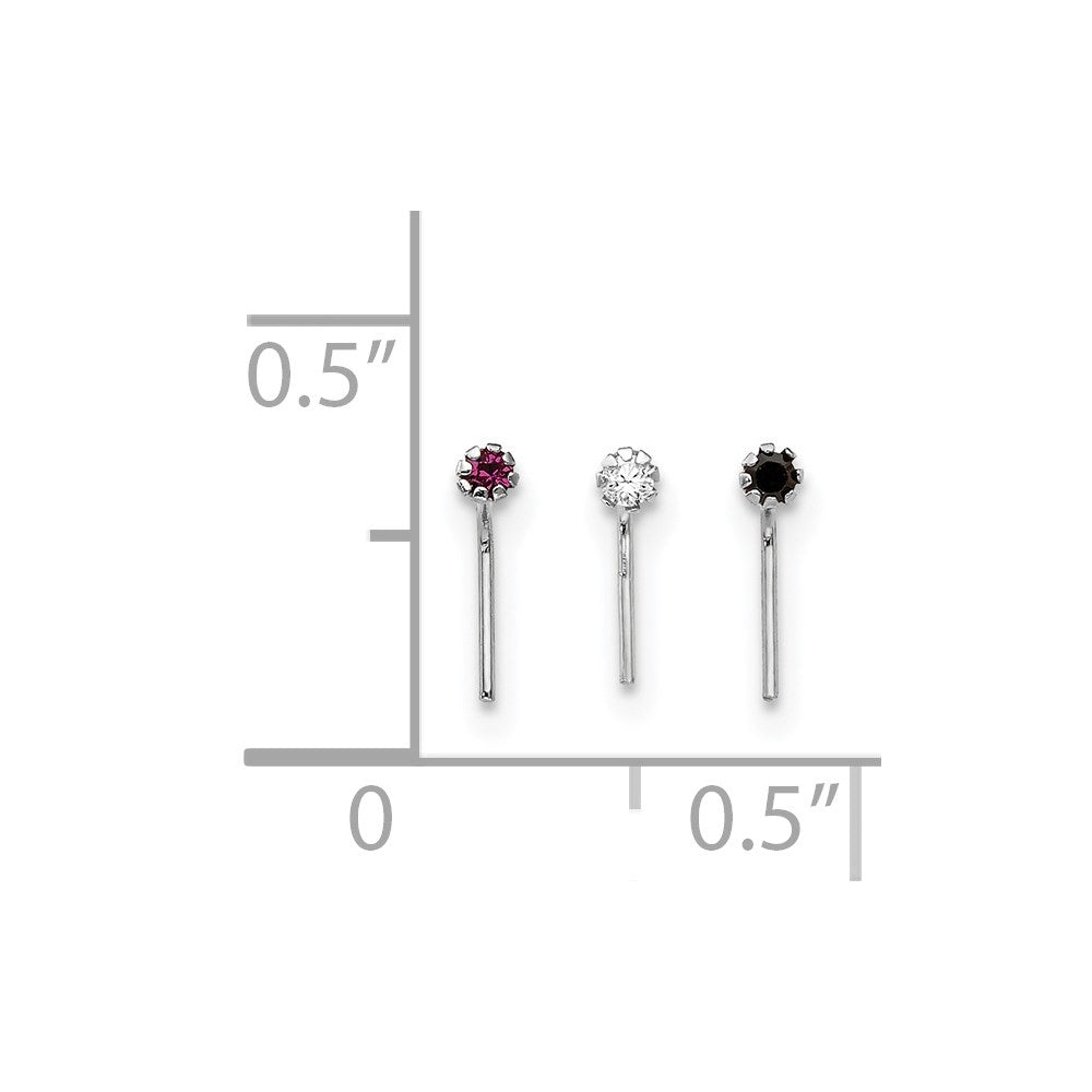 10k White Gold 1.5mm Set Of 3 CZ Nose Studs