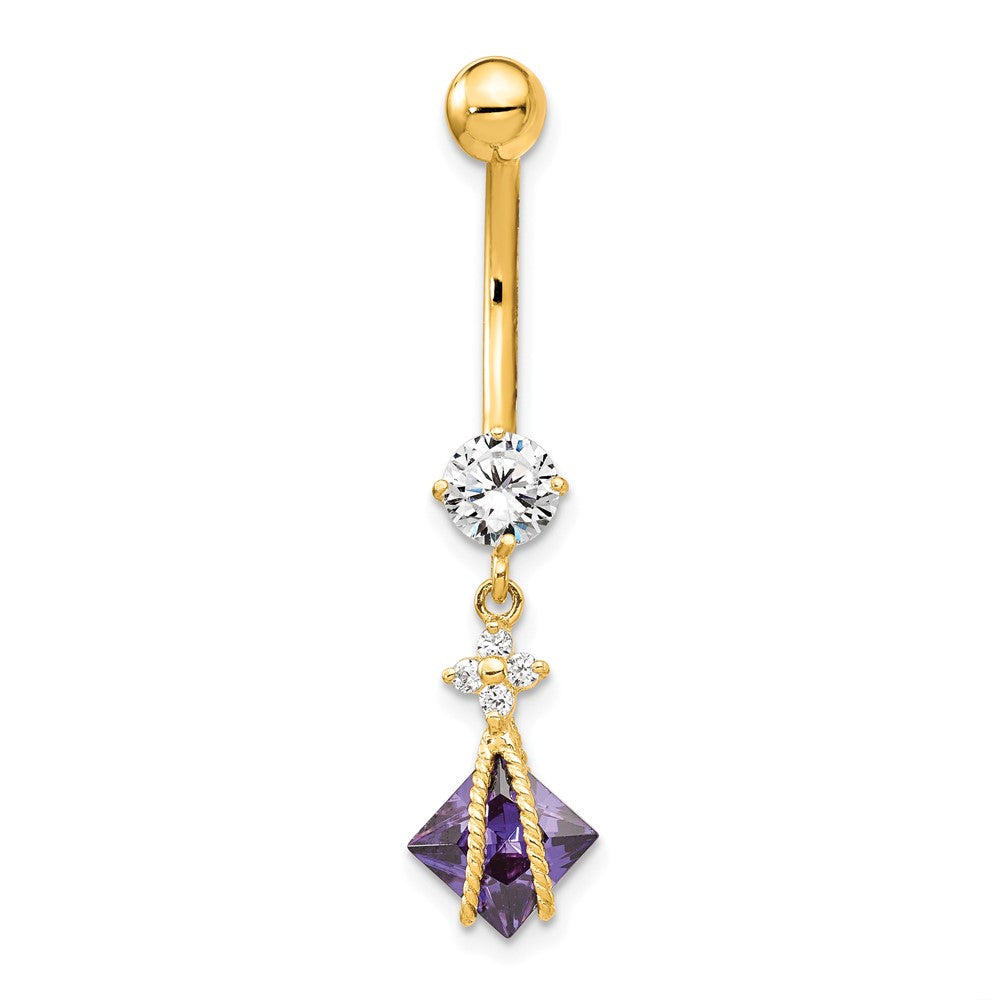 10k Square Amethyst CZ Belly Dangle
