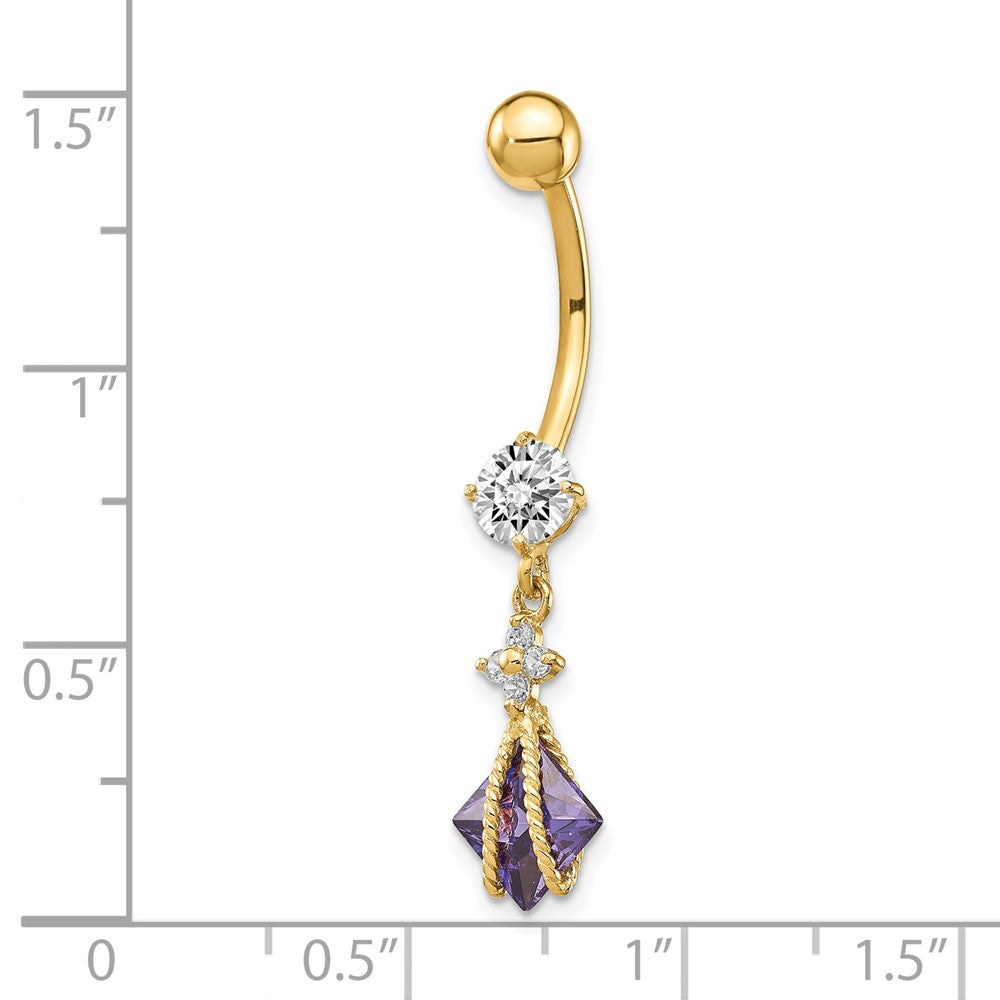 10k Square Amethyst CZ Belly Dangle
