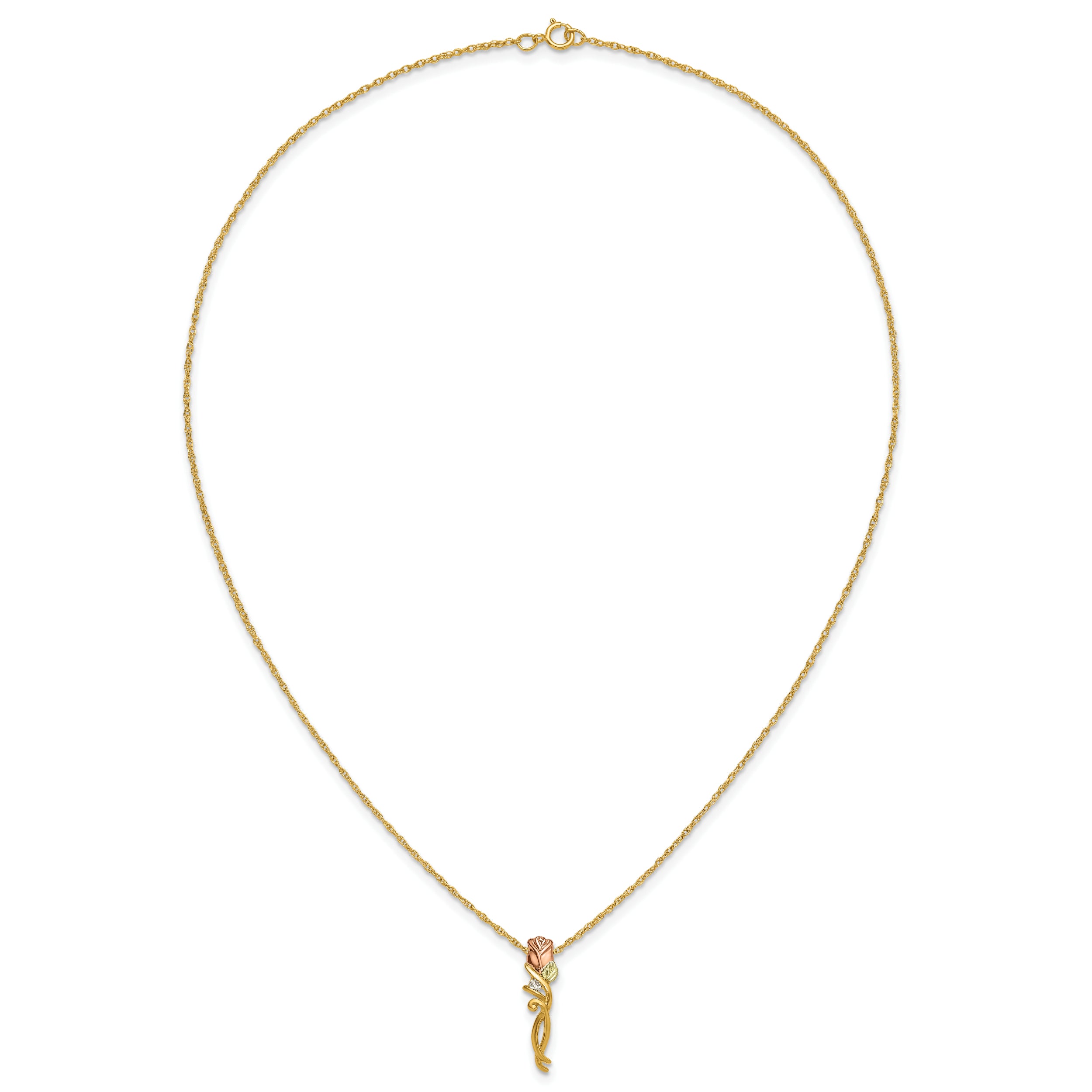 10k Tri-color Black Hills Gold Diamond Rose Necklace