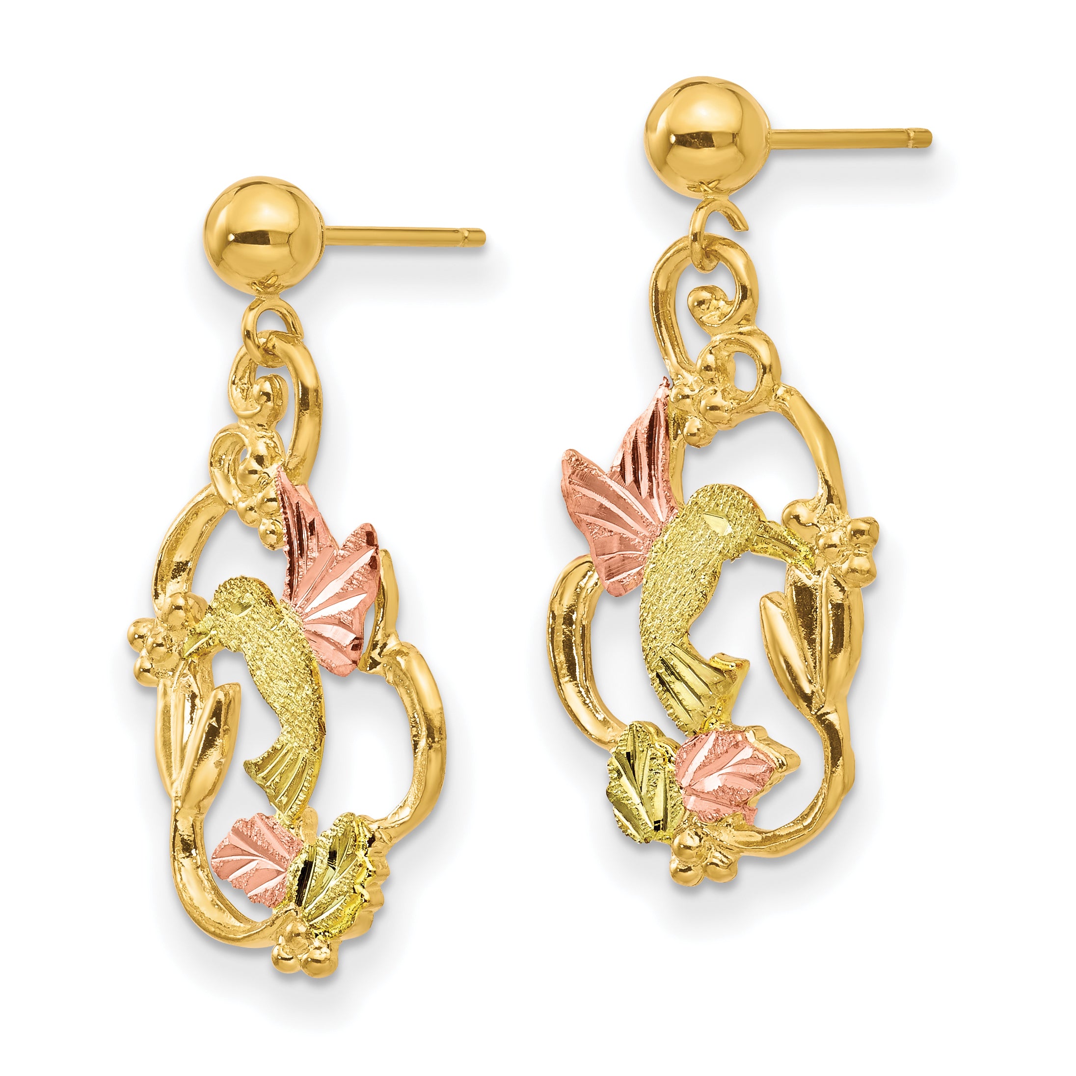 10k Tri-color Black Hills Gold Post Earrings