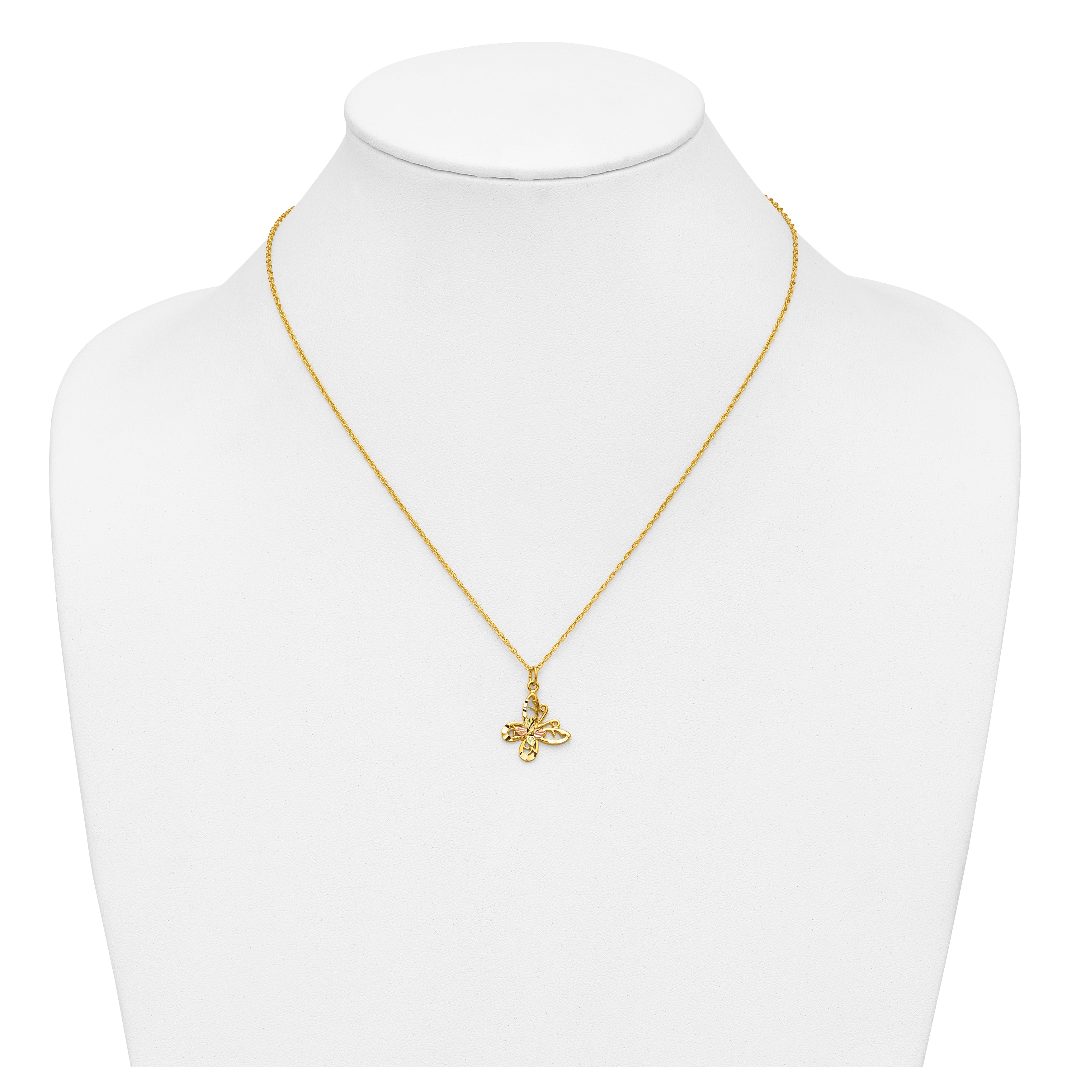 10k Tri-color Black Hills Gold Butterfly Necklace
