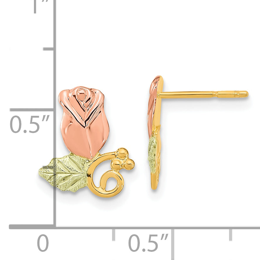 10k Tri-Color Black Hills Gold Rose Post Earrings