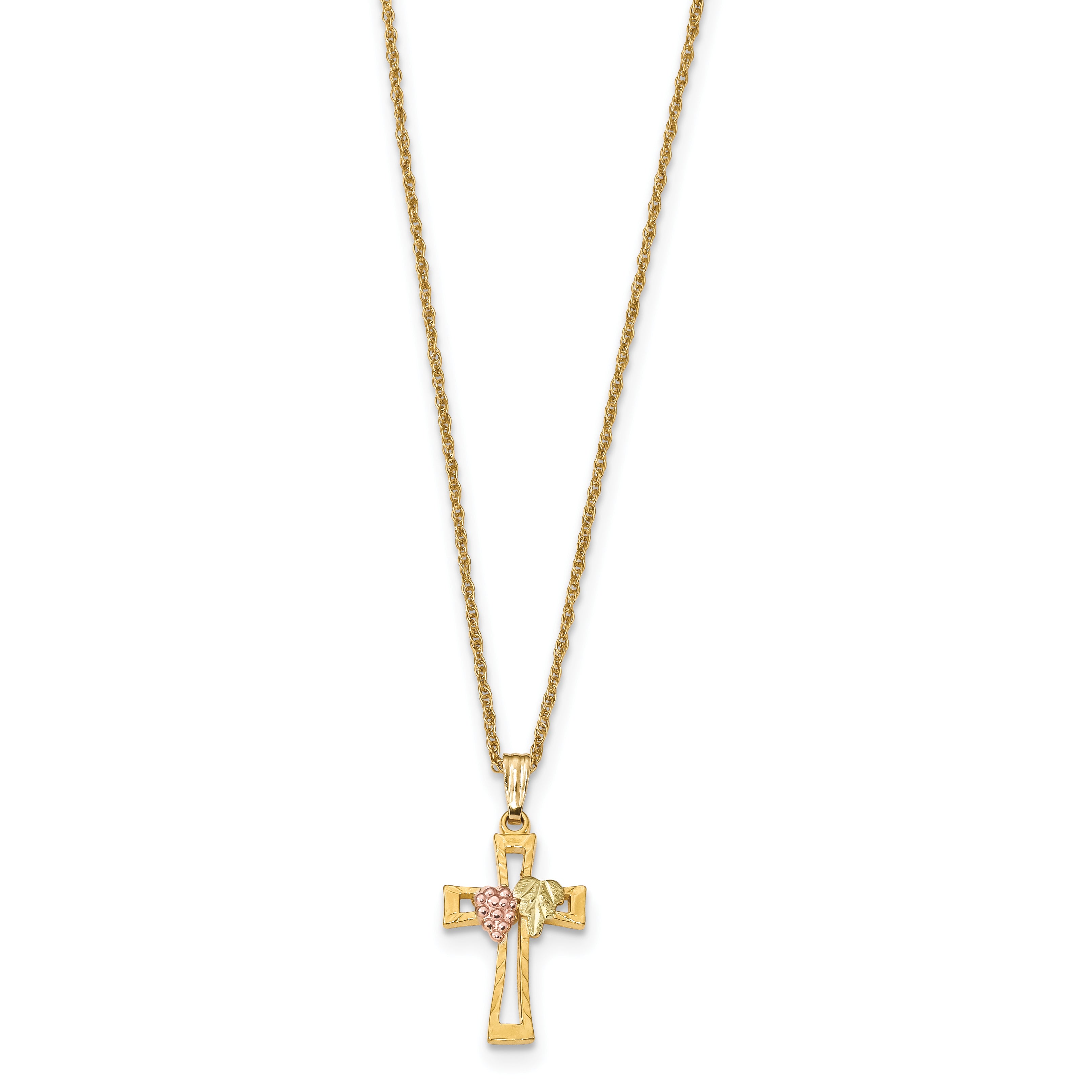 10k Tri-Color Black Hills Gold Cross Necklace