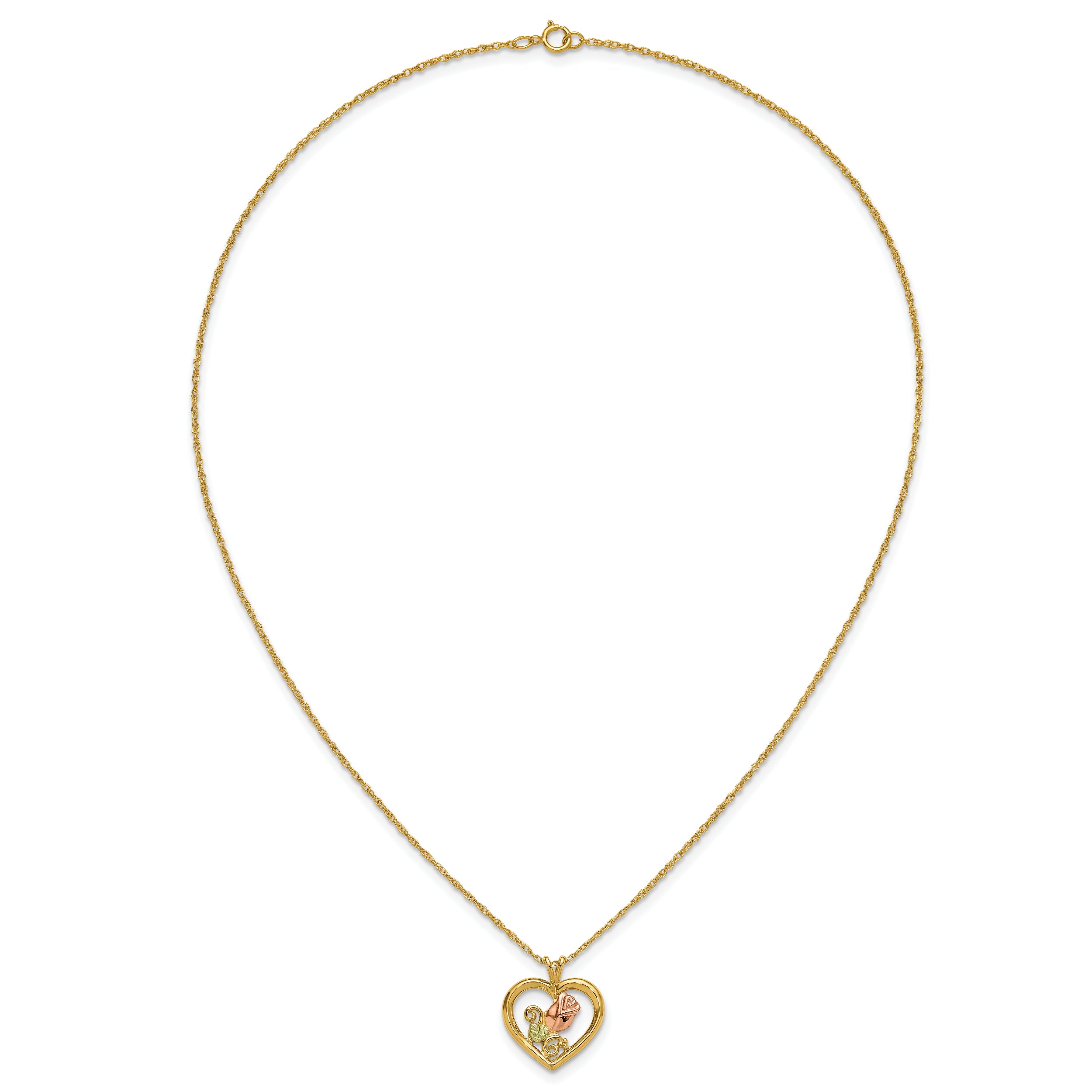 10k Tri-Color Black Hills Gold Rose in Heart Necklace