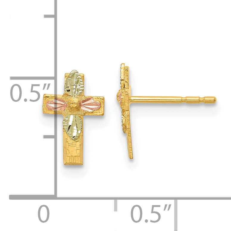 10k Tri-Color Black Hills Gold Cross Earrings