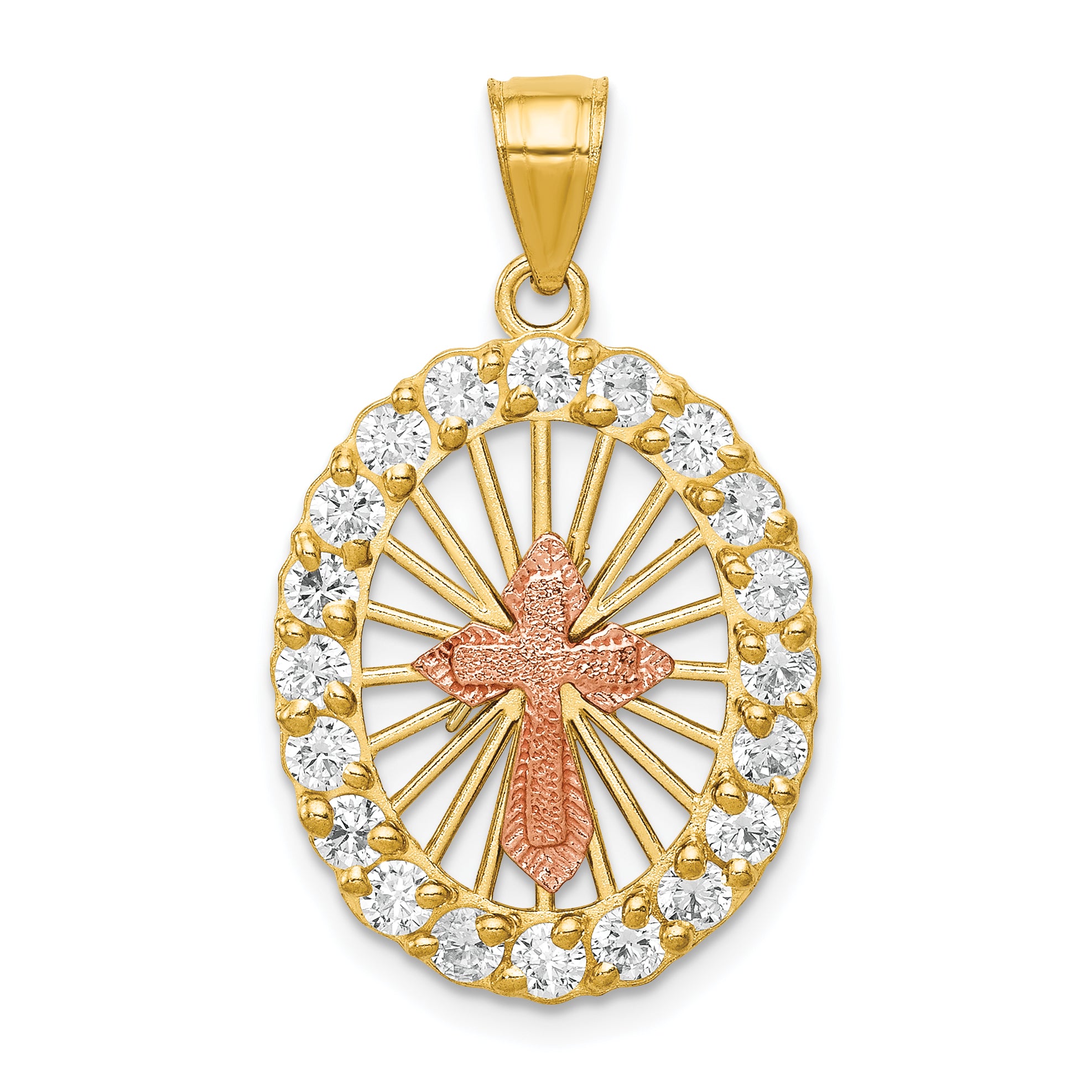 10k Two-tone CZ Cross Pendant