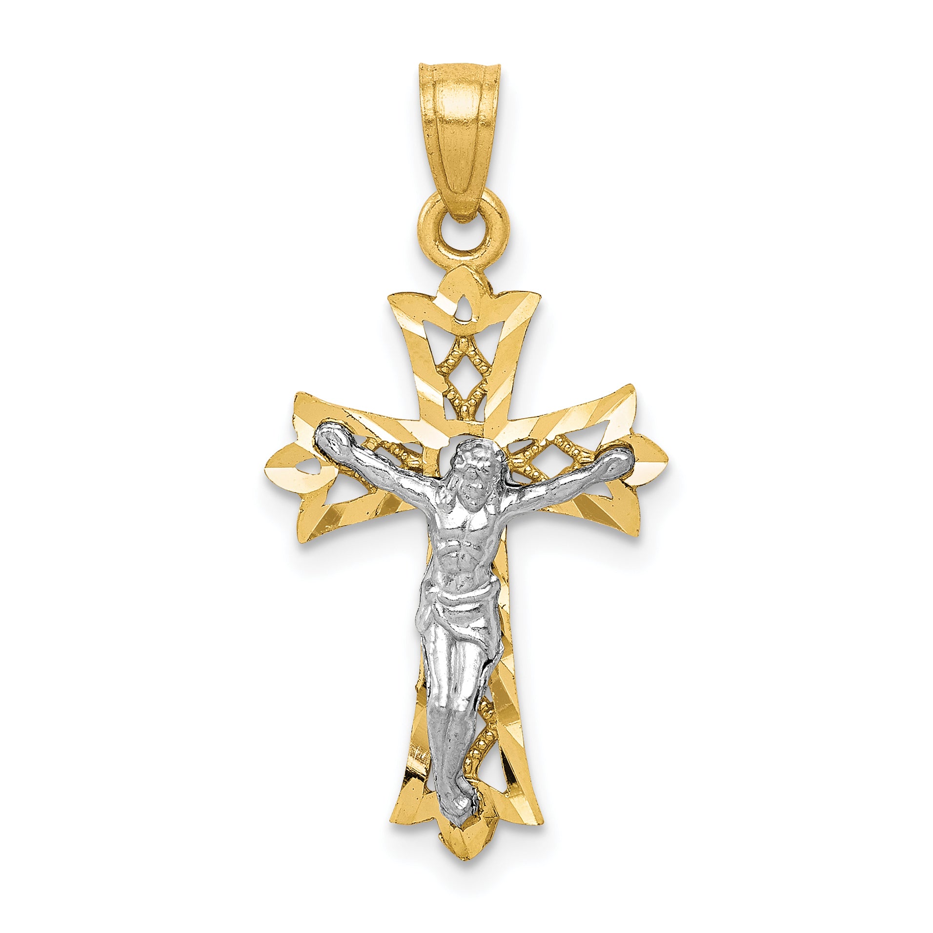 10K w/Rhodium Filigree Crucifix Pendant