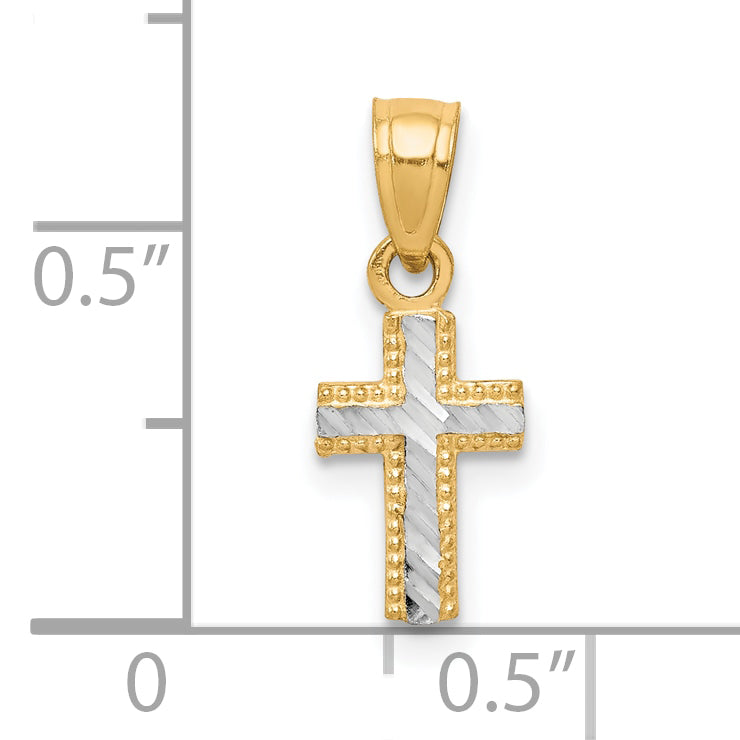 10K w/ Rhodium Tiny Diamond-Cut Cross Pendant