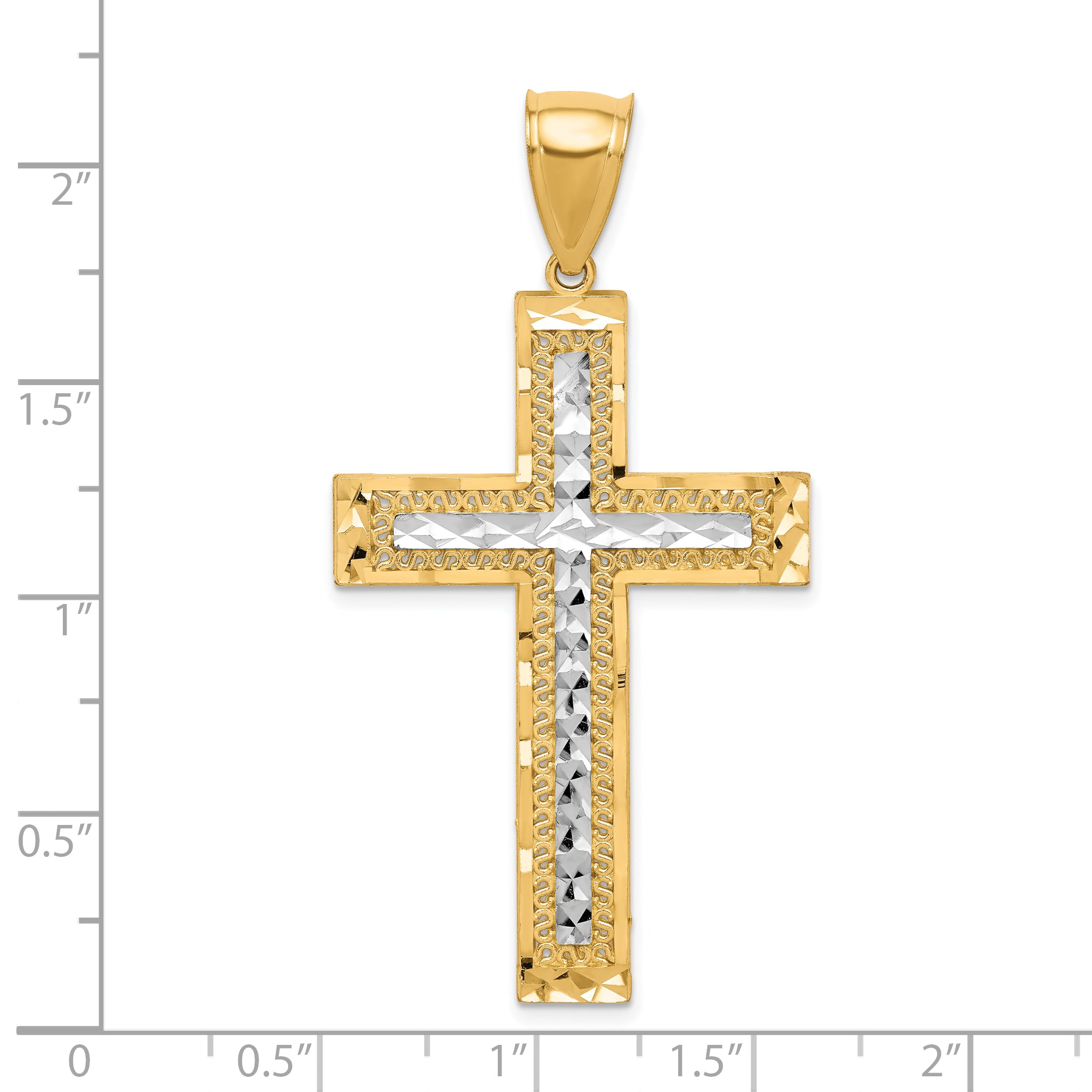 10K w/ Rhodium Diamond-Cut Cross Pendant
