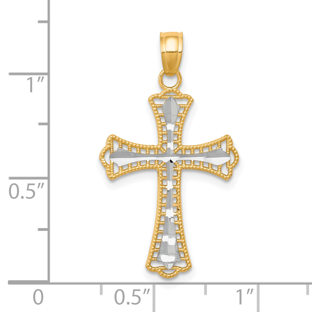 10K w/ Rhodium Diamond-Cut Cross Pendant