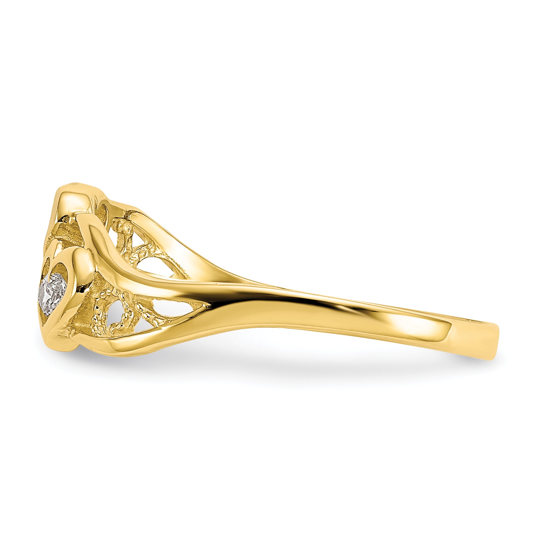 10K w/Rhodium Double Heart CZ Ring