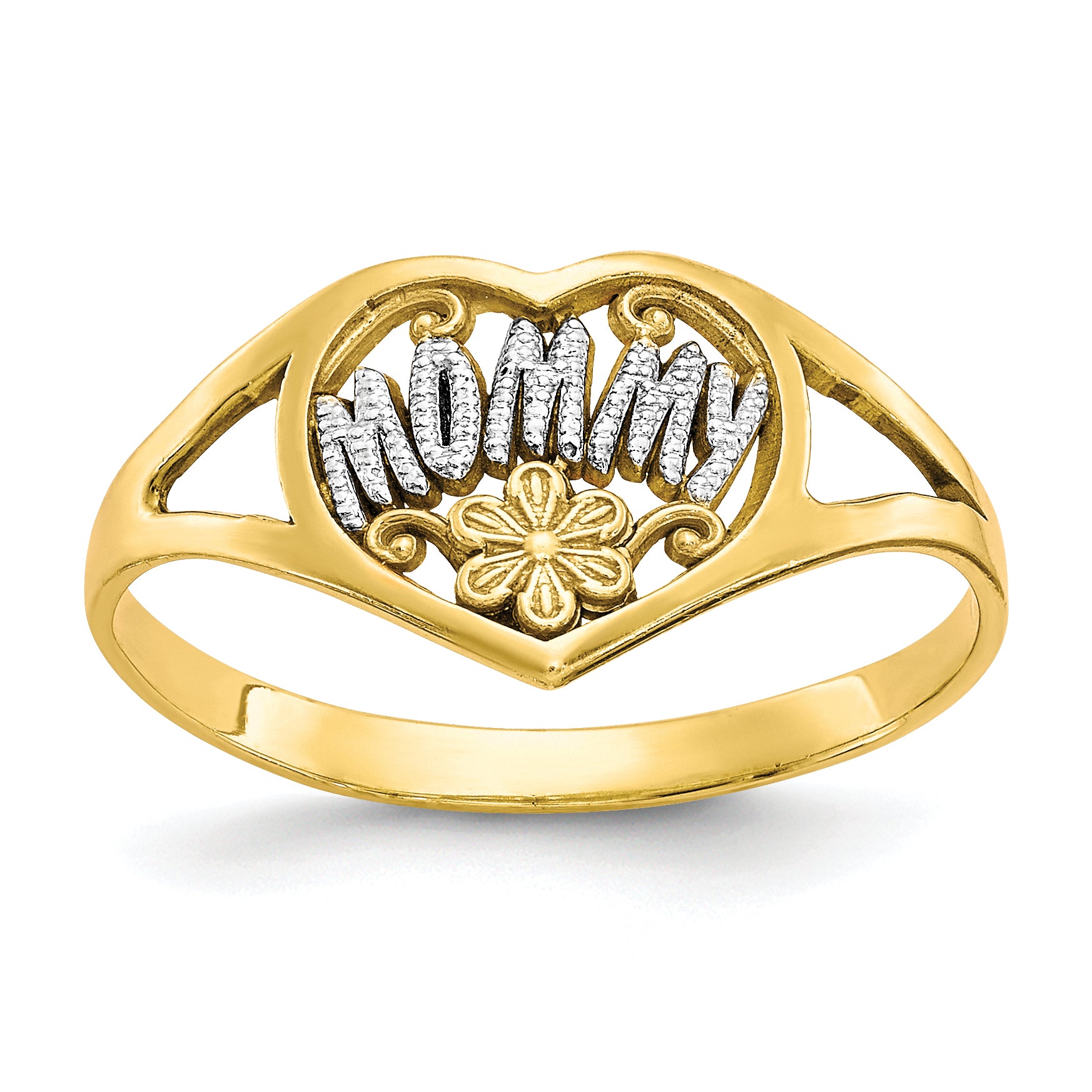10K w/Rhodium Mommy Heart Ring